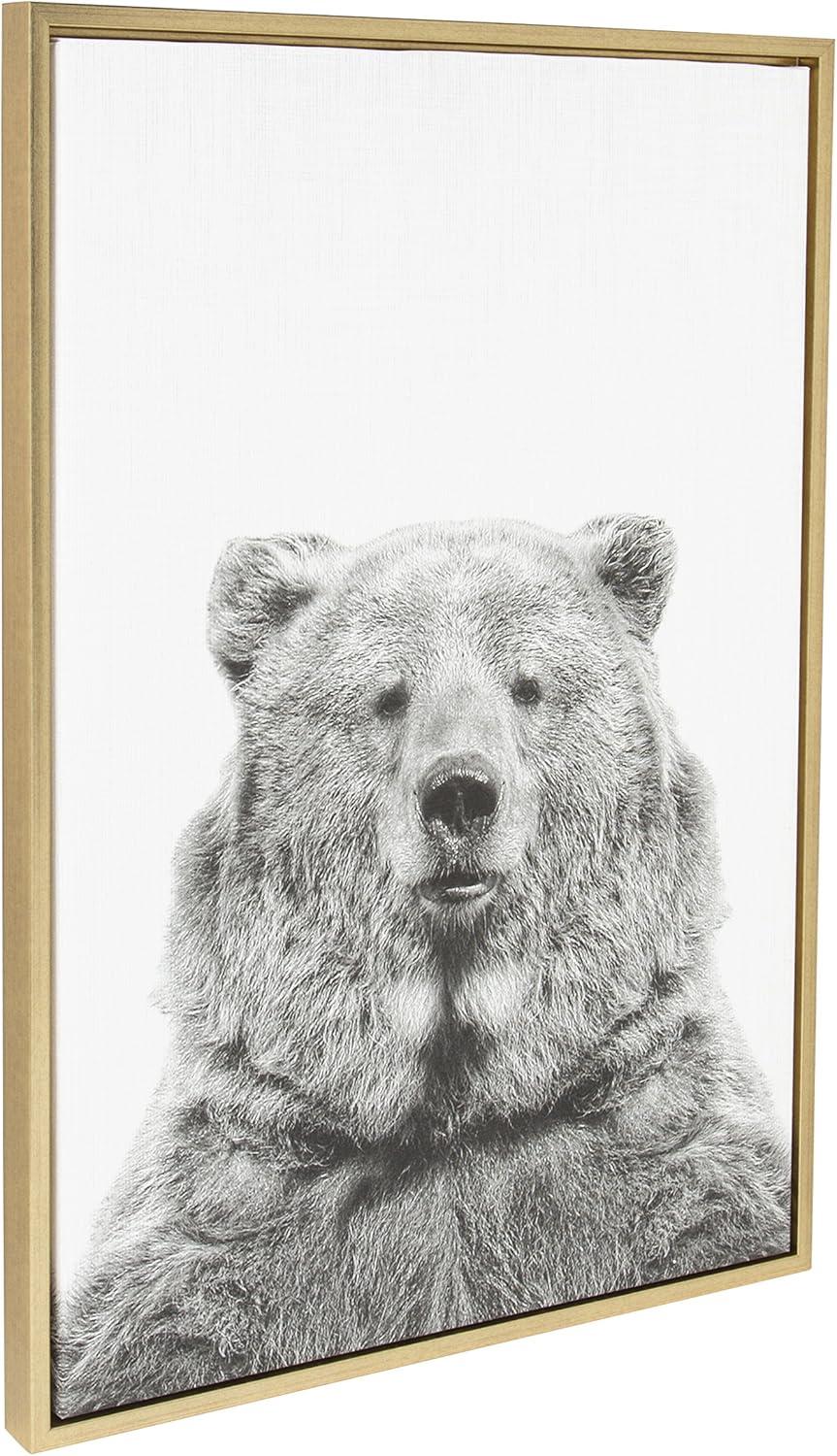 23" x 33" Sylvie Bear Framed Canvas by Simon Te Tai Gold - Kate & Laurel All Things Decor: Modern Animal Wall Art, Plastic Frame