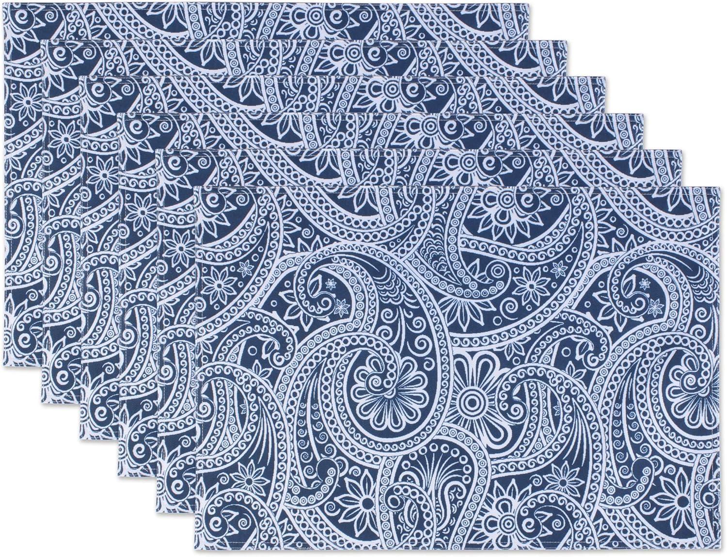 Blue Paisley Waterproof Outdoor Fabric Placemats Set of 6