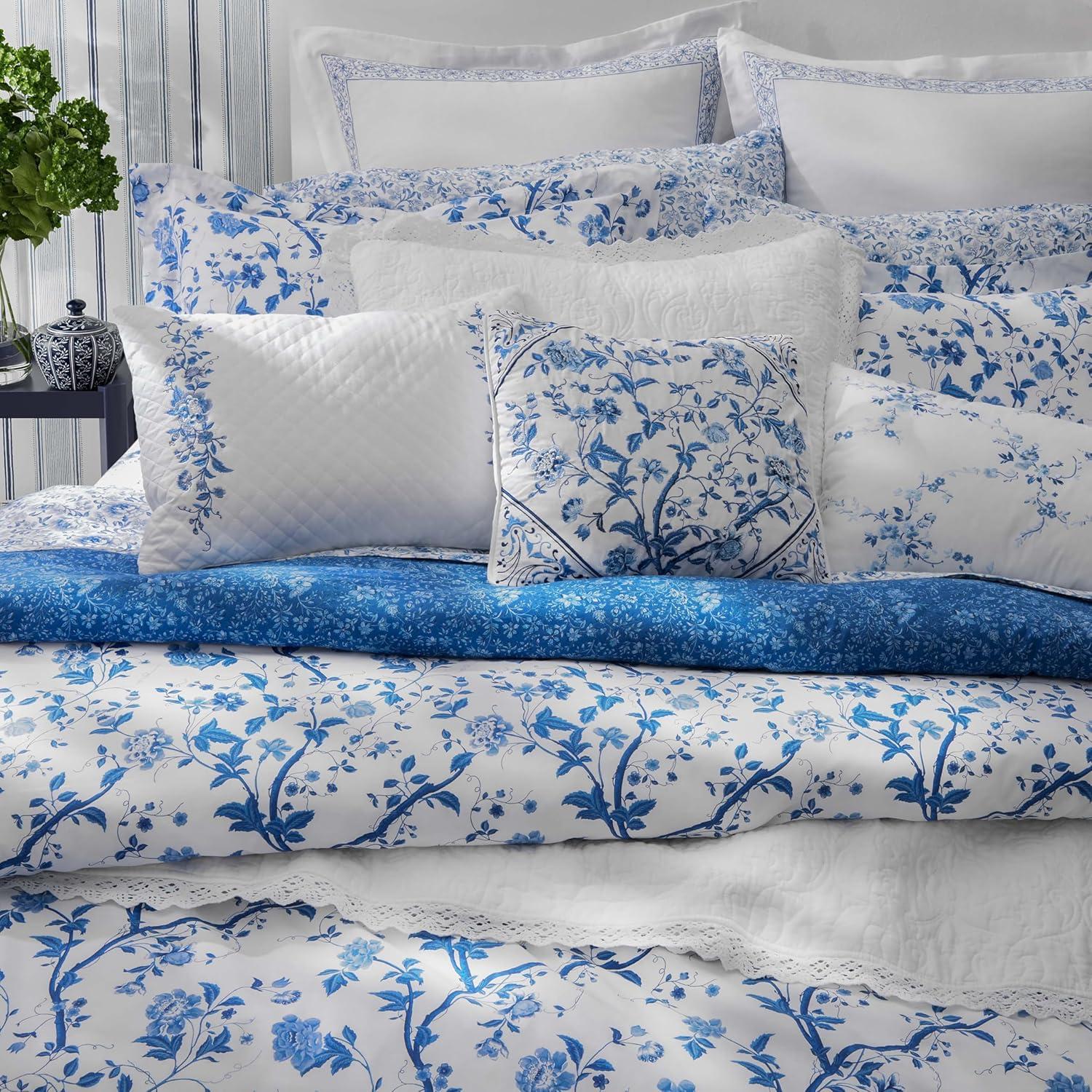 Laura Ashley Laura Ashley Charlotte Cotton Reversible Blue Comforter Set
