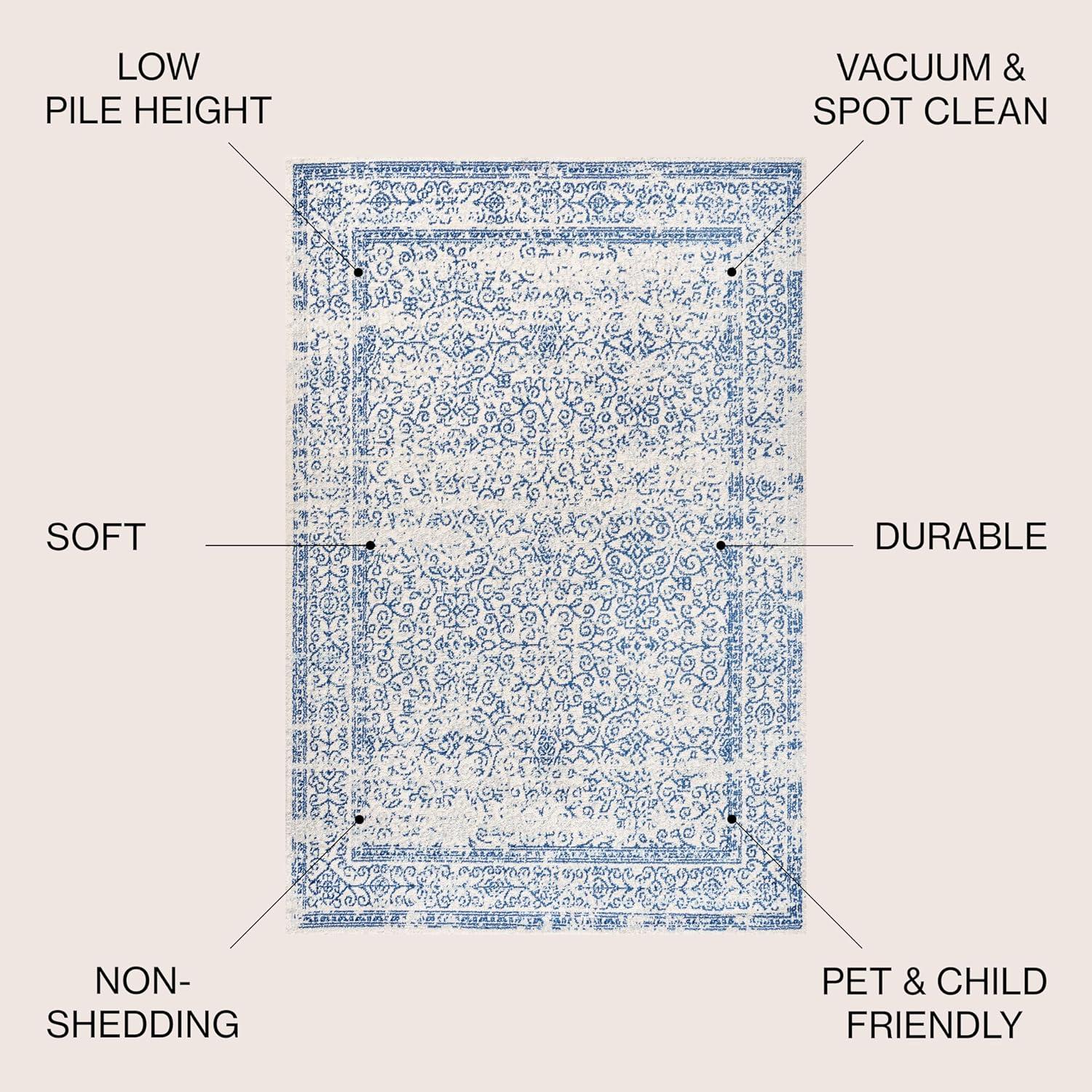 3'x5' Ferro Filigree Charcoal Black and White Area Rug, Cream/Blue - JONATHAN Y