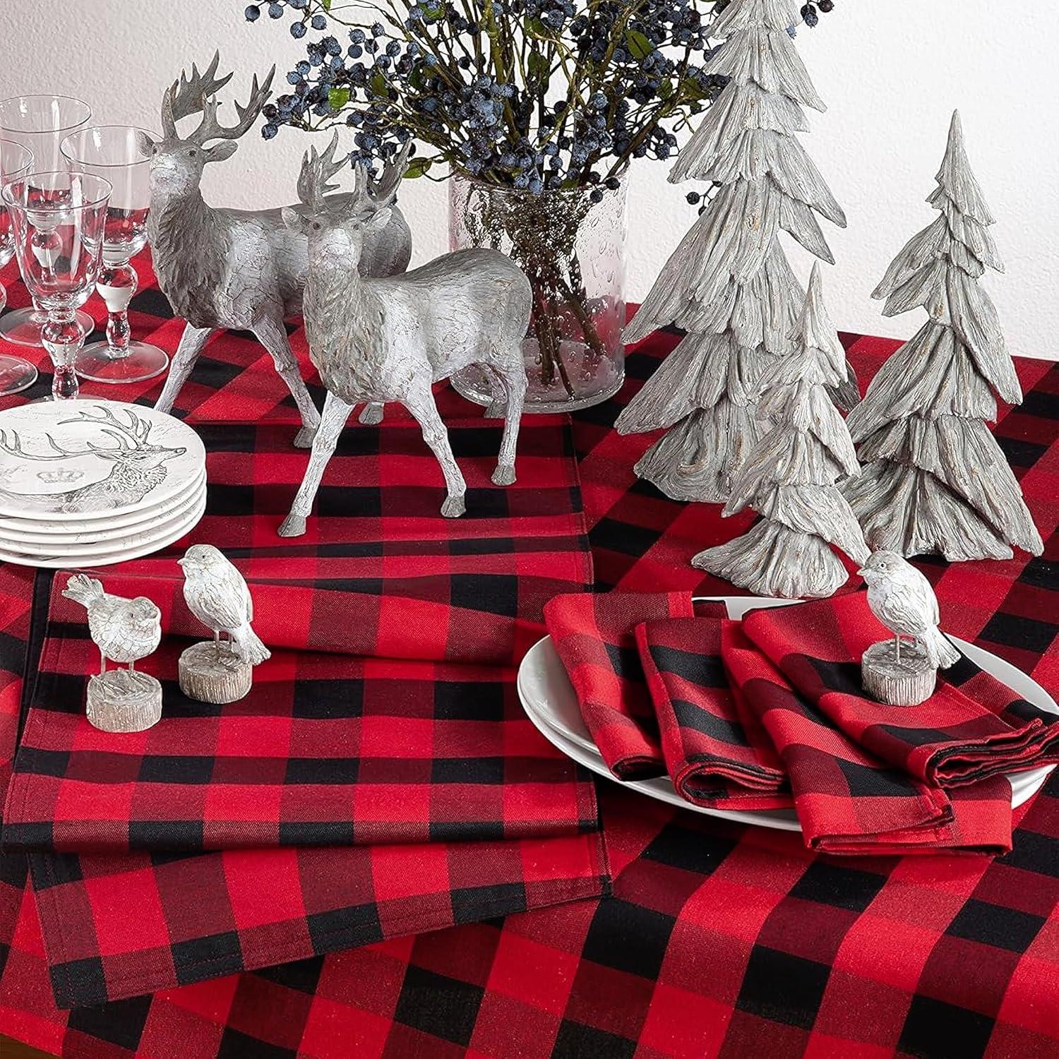 16"x72" Buffalo Plaid Check Classic Casual Everyday Table Runner Red - Saro Lifestyle: Cotton-Poly Blend, Machine Washable