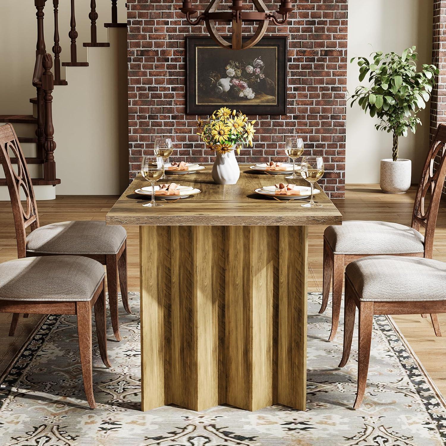 Rustic Brown Farmhouse Rectangular Wood Dining Table for Six