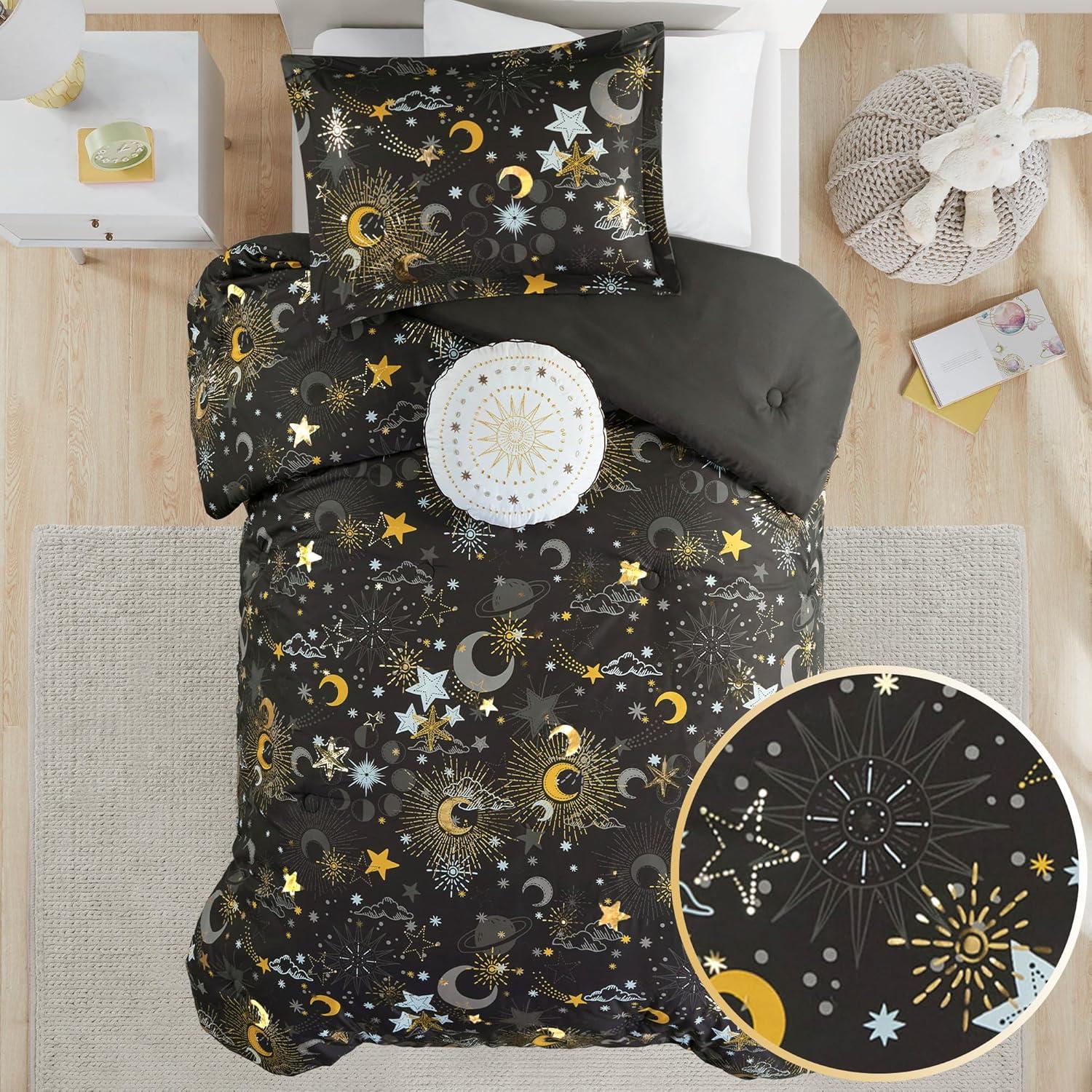 Mi Zone Kids Celia Blush/Gold Starry Sky Metallic Print Comforter Set