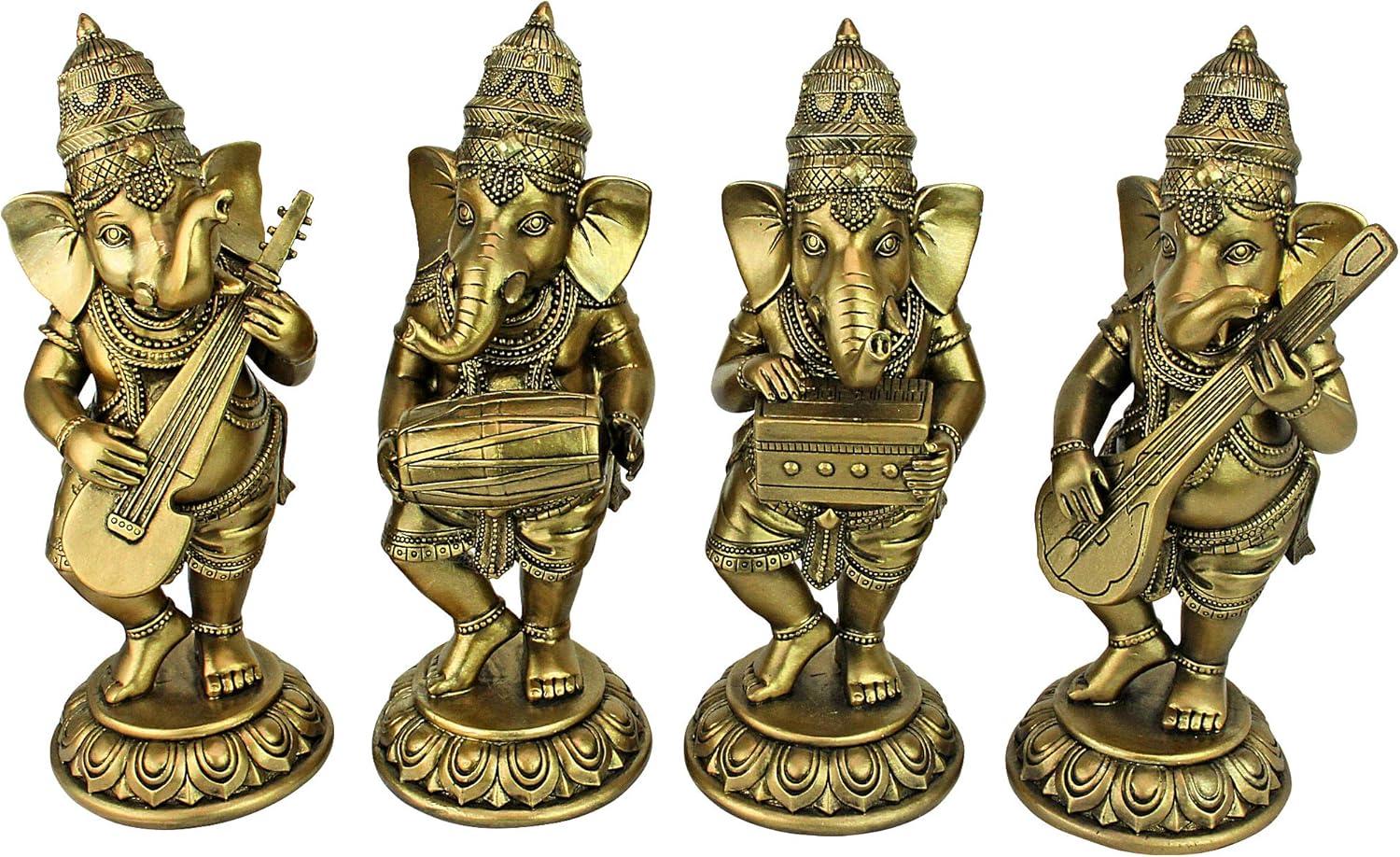 Design Toscano Hindu Gods Lord Ganesha Musical Elephant 4 Piece Figurine Set