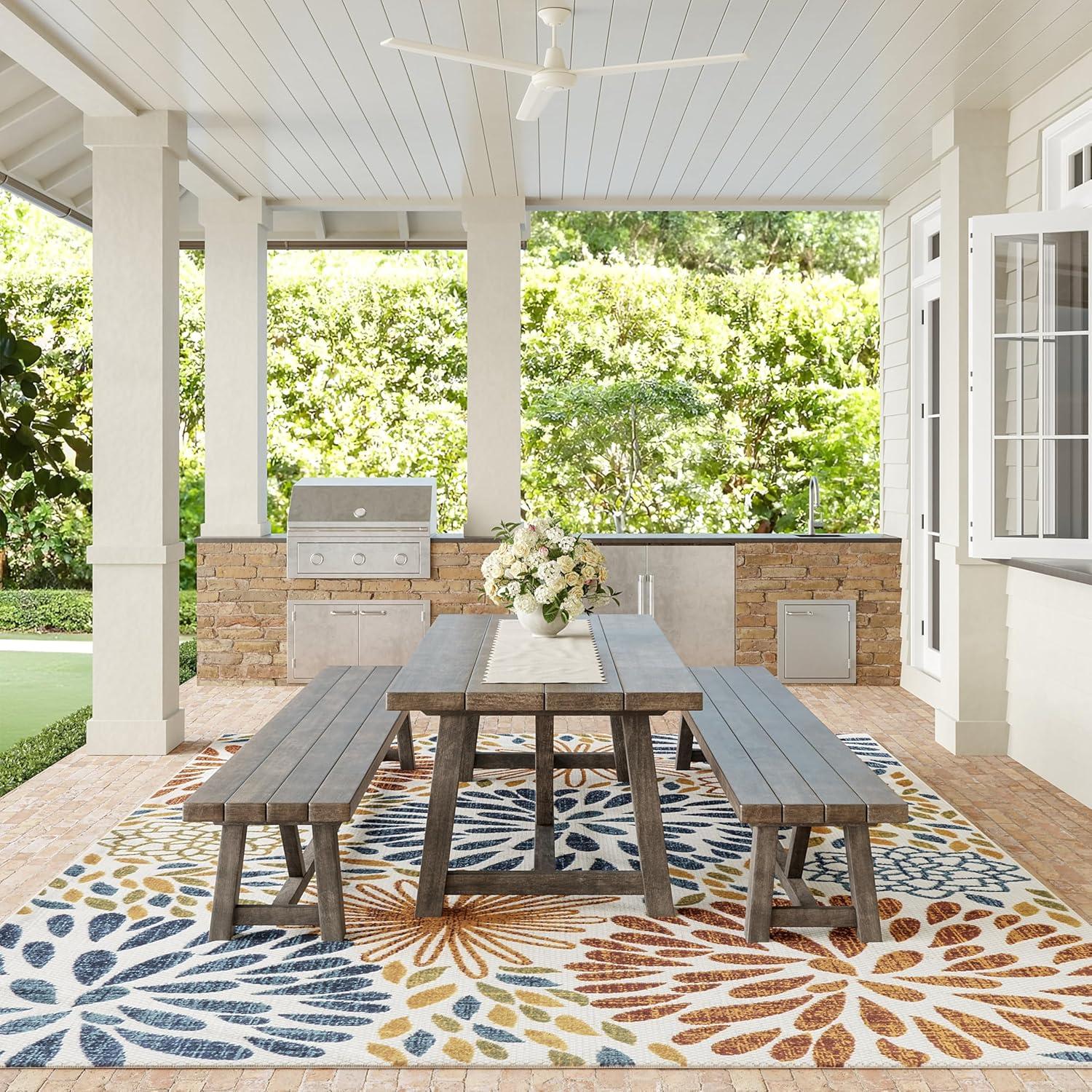 Nuloom Monique Floral & Paisley 8 Square Indoor/Outdoor Area Rug for Living Room Patio Deck Front Porch Kitchen, Blue/Multicolor