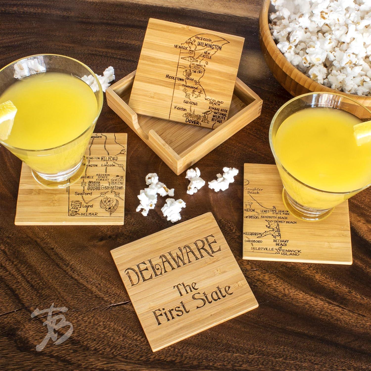 Delaware State Puzzle Bamboo Coaster Set with Case