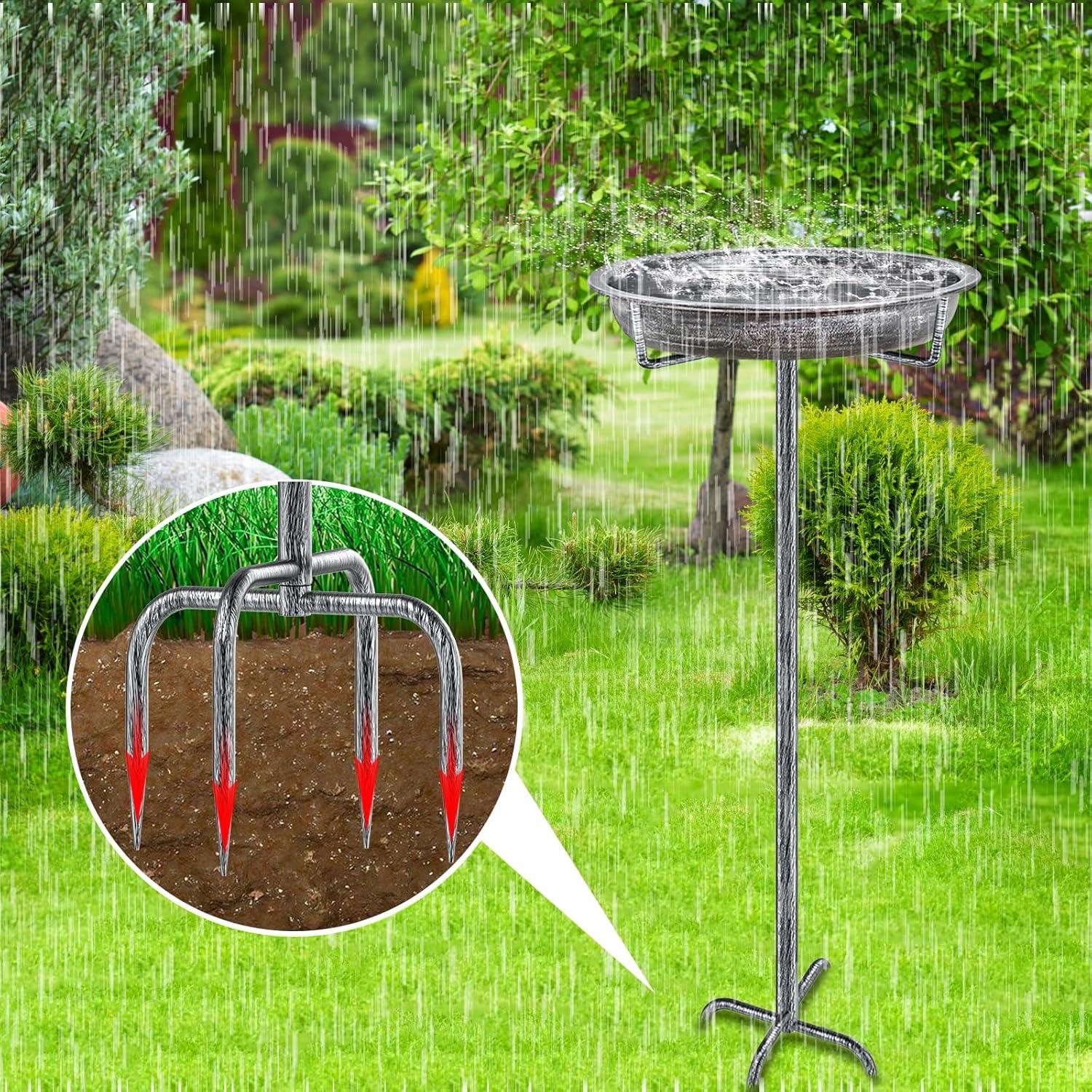 Freestanding Birdbaths Bowl Outdoor, Free Standing Garden Bird Bath Bird Feeder Bowl with Metal Stake, Detachable Decoration Spa Birdfeeder for Garden Patio Yard Lawn, 4 Spiky Feet (Brown)