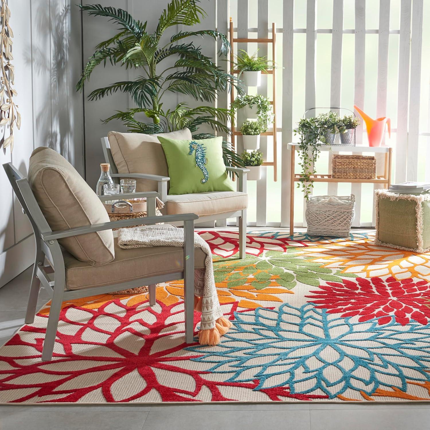 Nourison Aloha Floral 7' x 10' Green Tropical Indoor/Outdoor Area Rug