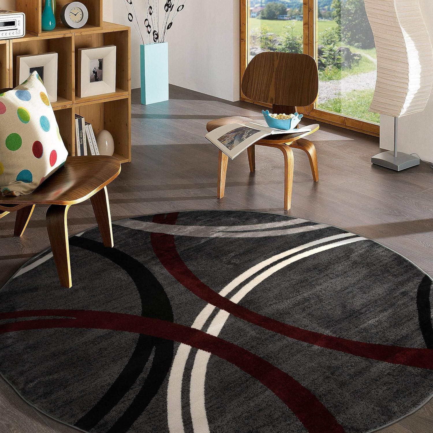 World Rug Gallery Contemporary Abstract Circles Design Red 6'6" Round Area Rug