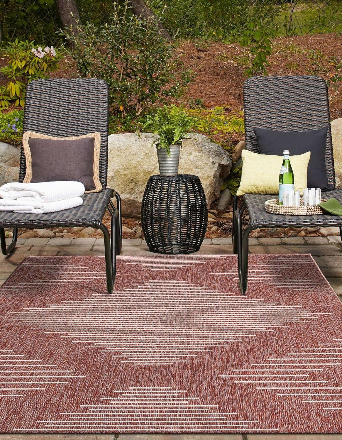 Unique Loom Outdoor Modern Tambor Lines Woven Area Rug