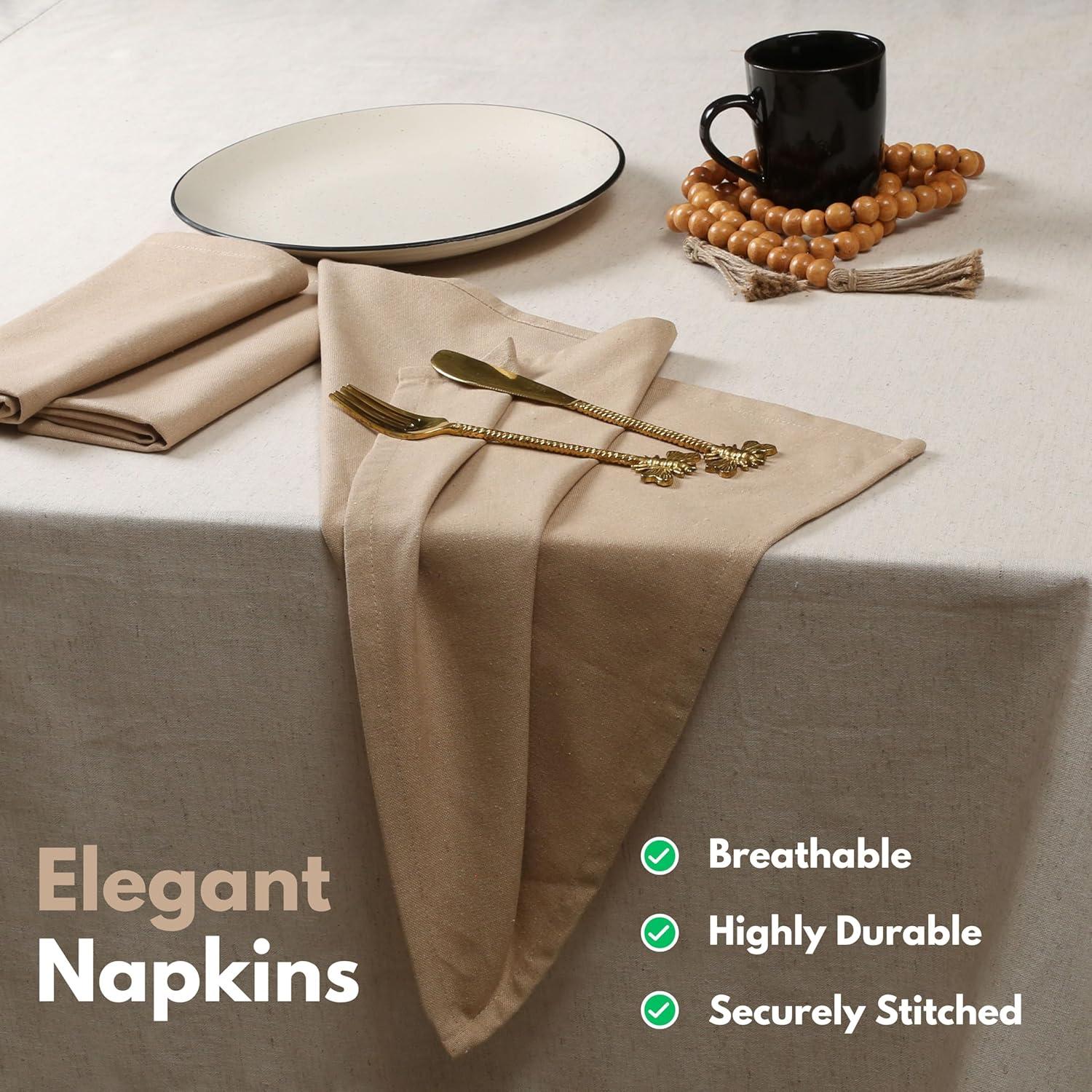 Native Fab Table Dinner Napkin Set of 12, Soft Cotton Reusable Fabric Cloth Napkins, 17x17 inches - Beige Natural