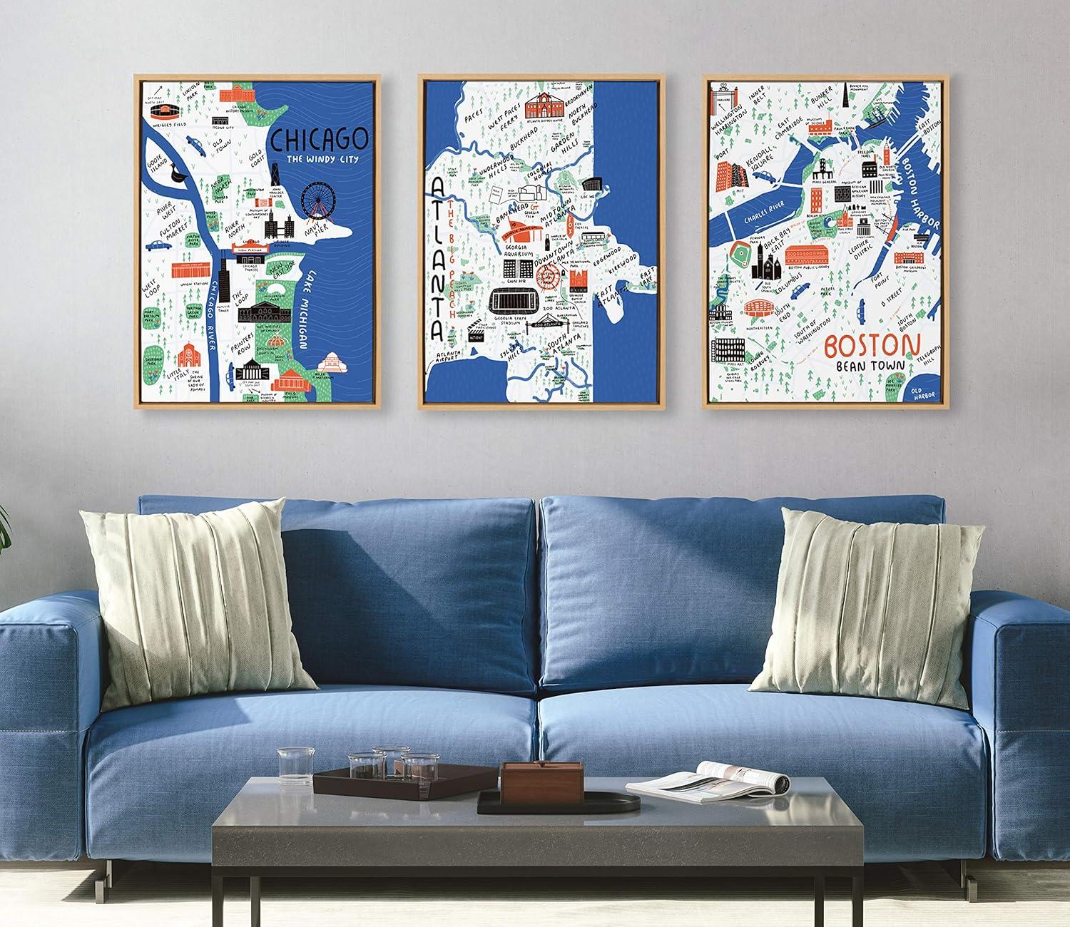 Kate and Laurel Sylvie Chicago Illustration Framed Canvas by Stacie Bloomfield, 23x33, Natural
