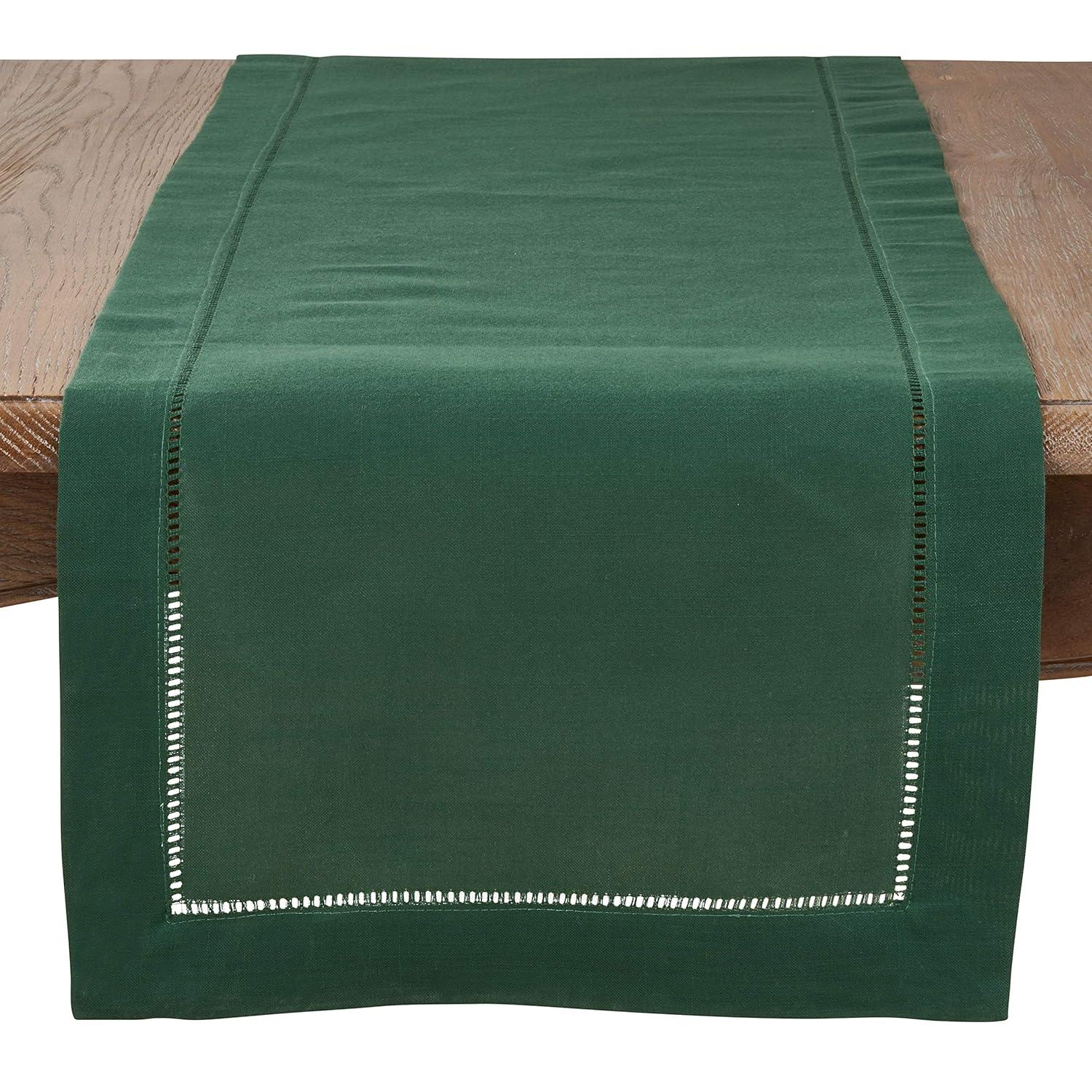 Saro Lifestyle Classic Hemstitch Border Table Runner, Jasper Green, 16" x 120"