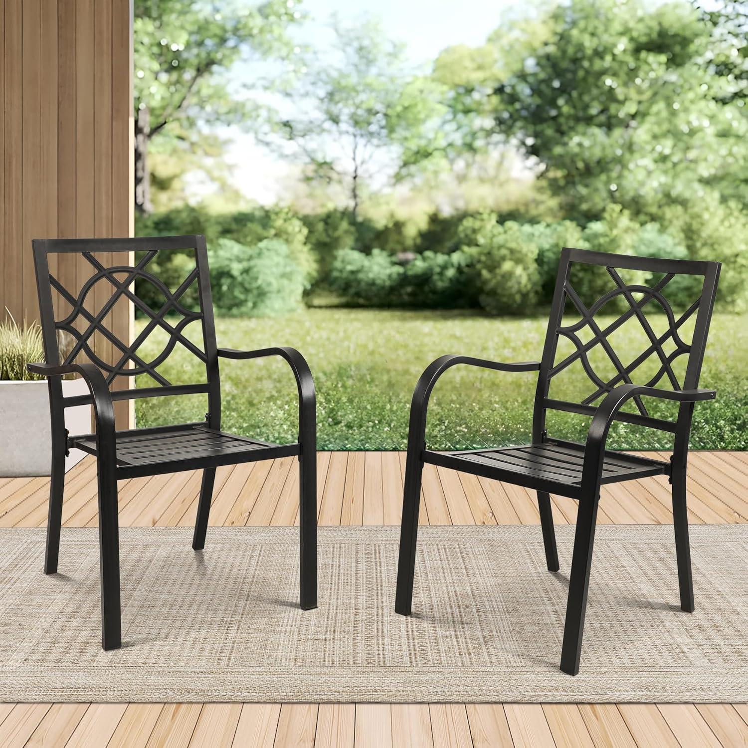 Iwicker Patio Outdoor Dining Chairs Set of 2 Steel Metal Stackable Dining Chairs with Armrest, Black