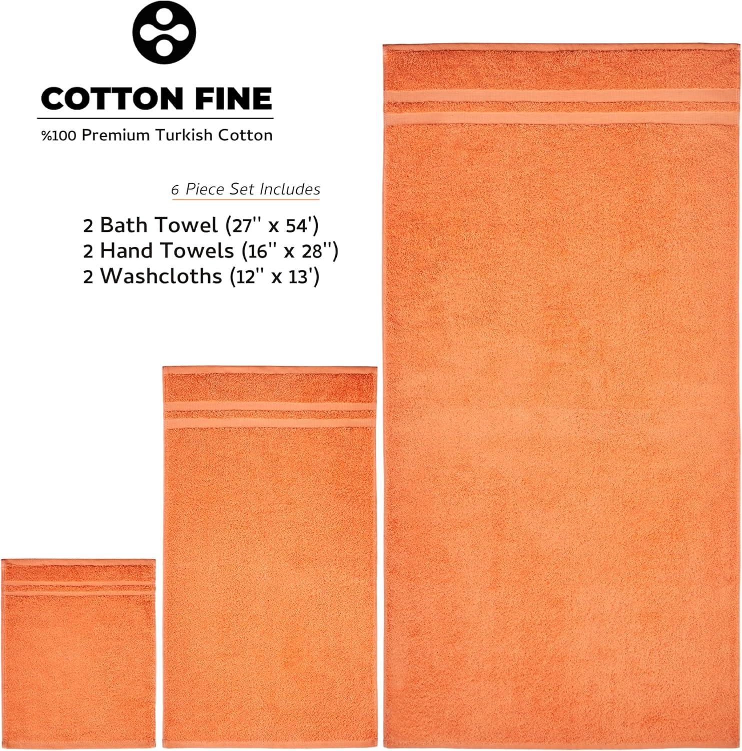 Dan River Juego de Toallas de 6 Piezas, Toalla de Baño de Algodón Suave de Secado Rápido para Gimnasio, Spa y Baño - Naranja