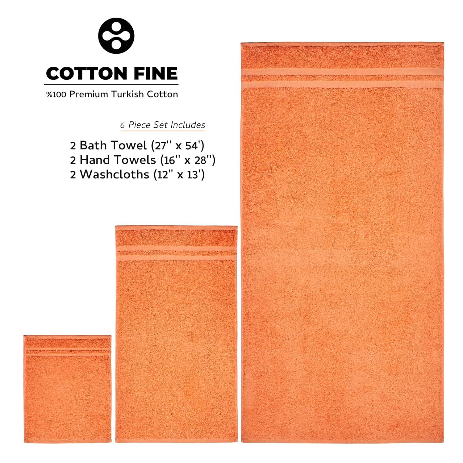 Dan River Juego de Toallas de 6 Piezas, Toalla de Baño de Algodón Suave de Secado Rápido para Gimnasio, Spa y Baño - Naranja