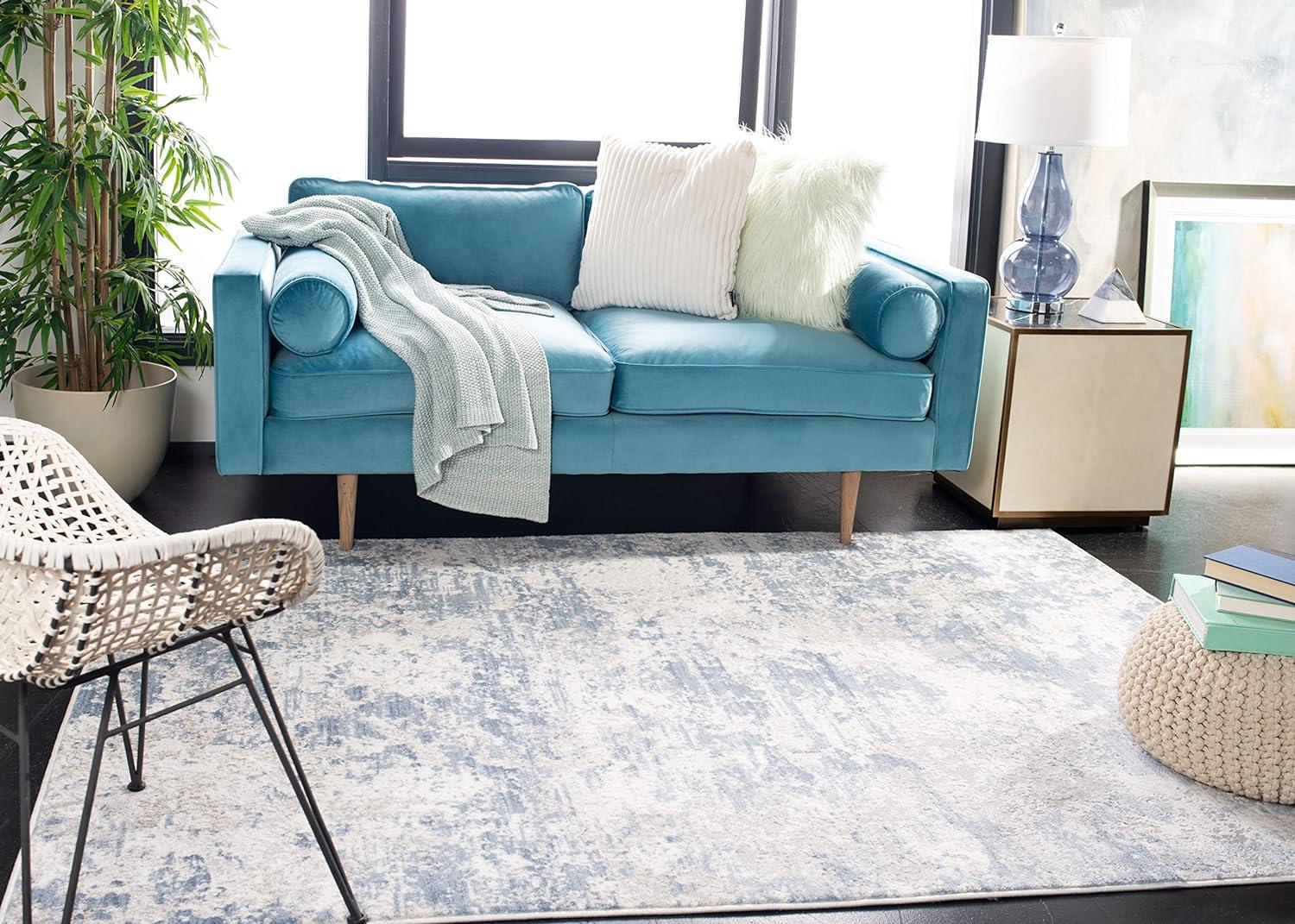 Modern Abstract Grey/Blue 3' Square Synthetic Accent Rug