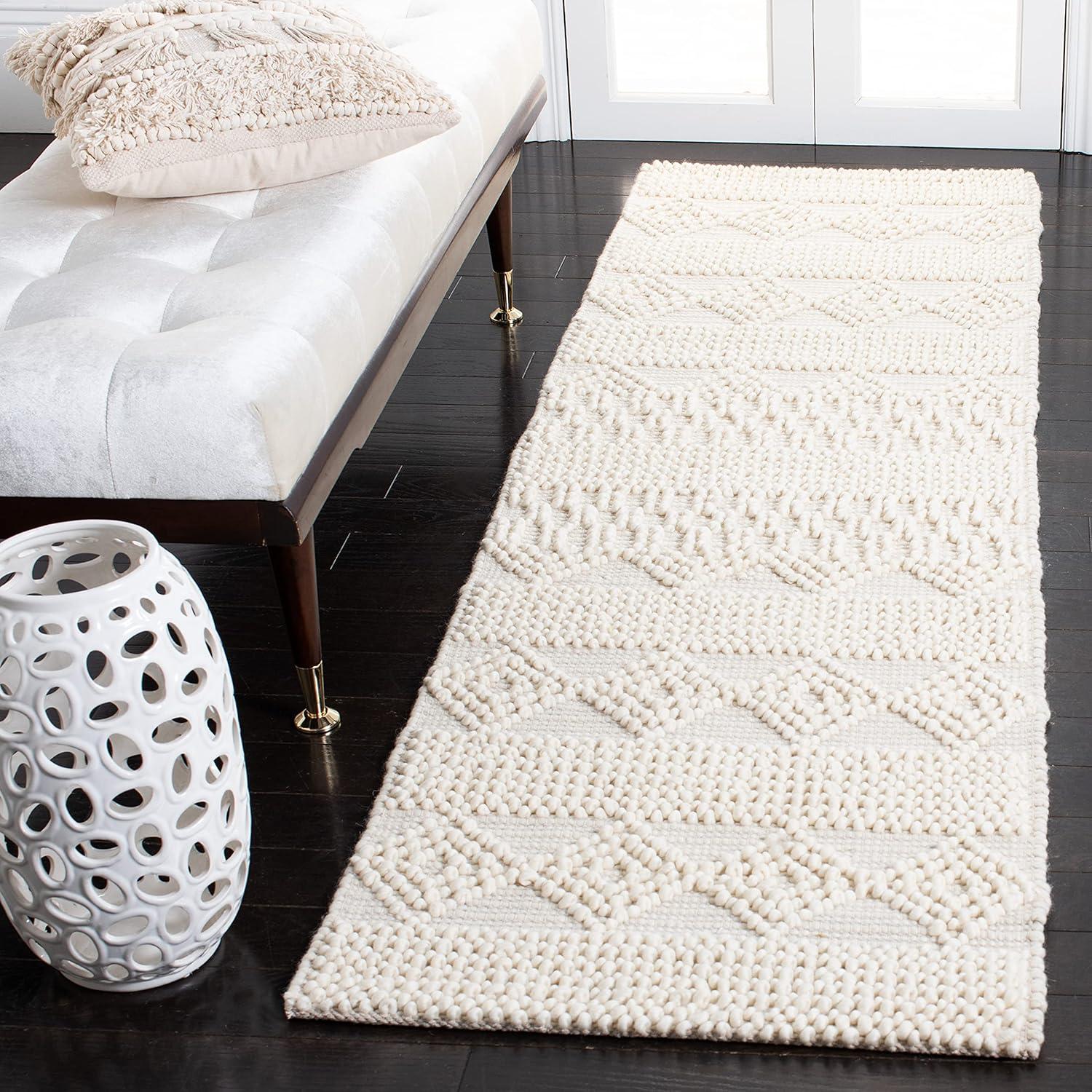 Ivory Geometric Wool Flat Woven Runner Rug