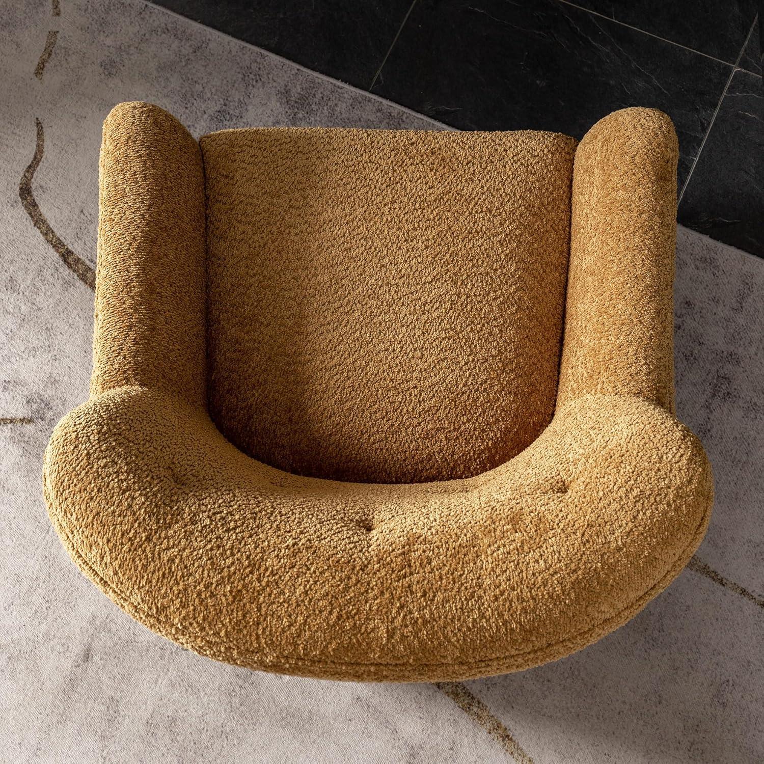 32" Wide Upholstered Swivel Armchair Camel - Kinwell: No Assembly, Pine Frame, Polyester