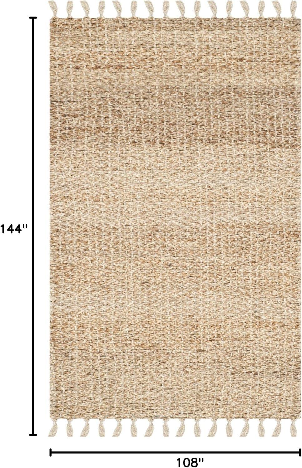 SAFAVIEH Natural Fiber Tangier Solid Braided Fringe Jute Area Rug, Natural, 9' x 12'