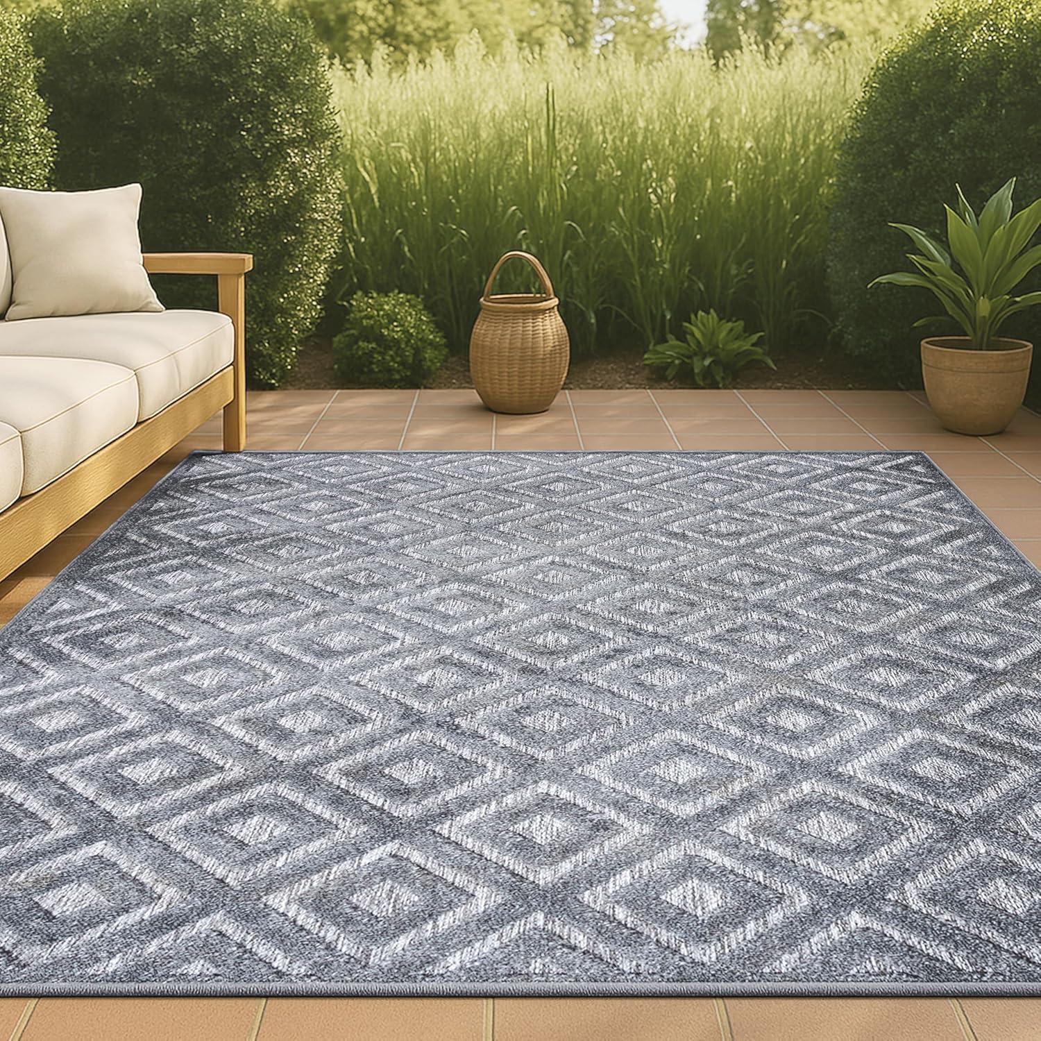 3'x5' Portmany Neutral Diamond Trellis Indoor/Outdoor Area Rug, Dark Gray - JONATHAN Y