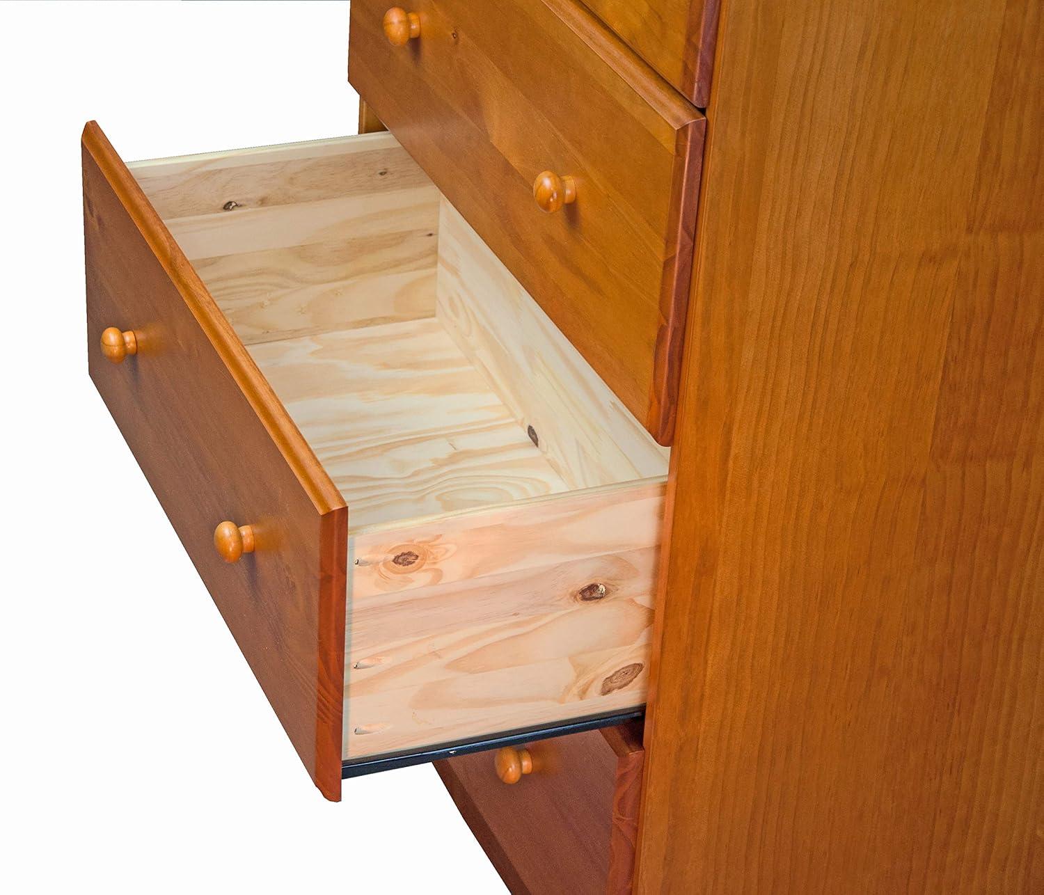 Palace Imports  100% Solid Wood 5-Jumbo Drawer Chest with Lock, Metal or Wooden Knobs Honey Pine Stained Medium Wood