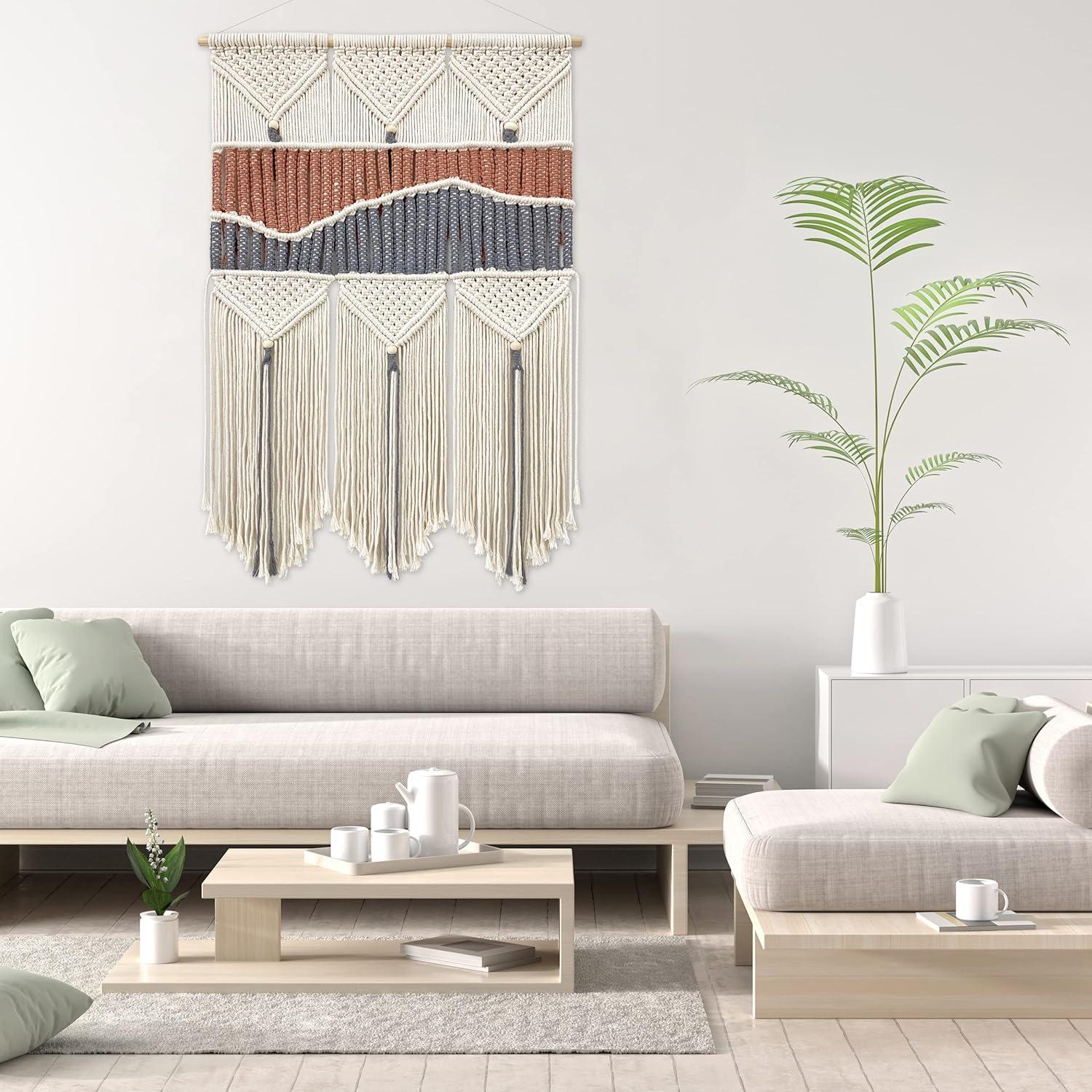 SEBKQ Macrame Wall Hanging Hand-woven Boho Wall Decor,Macrame Wall Art Tapestry for Bedroom Living Room Children's Room 17.7" L X 41.3" H