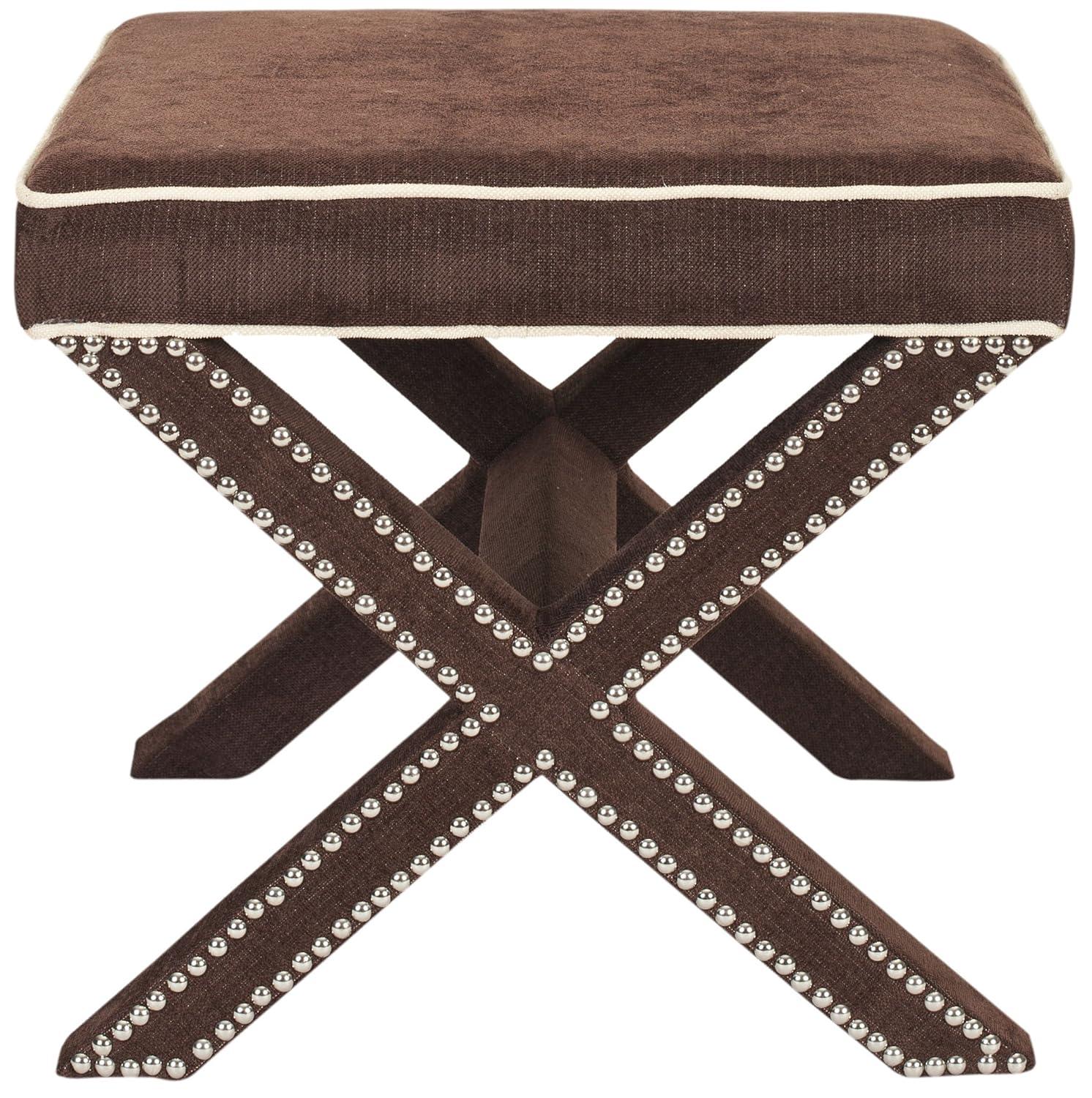 Safavieh Home Collection Palmer Chocolate Brown with Silver Nailhead Trim X-Bench Ottoman