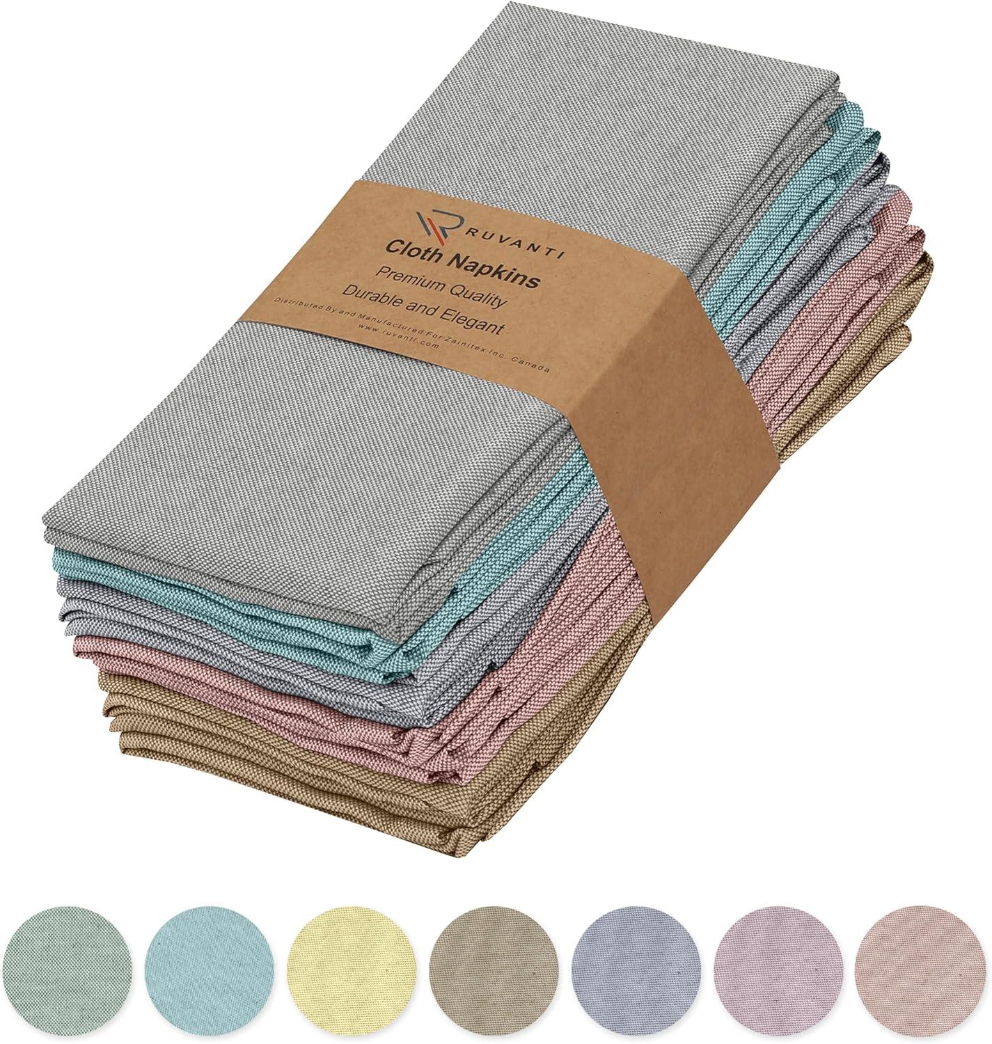 Poly Cotton Square Cloth Napkins Chambray Fabric (Set of 12)