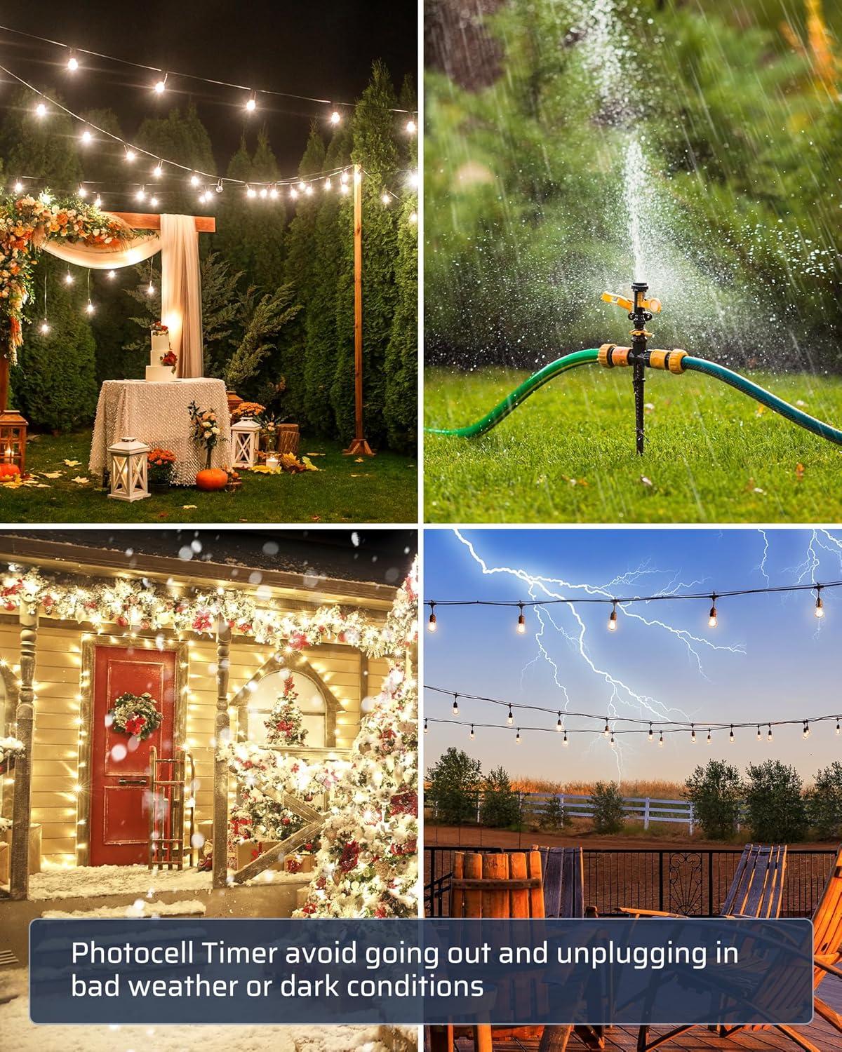 DEWENWILS Outdoor Power Stake Timers with Photocell, 6 Grounded Outlets, 10FT Extension Cord, Dusk to Dawn for Christmas Lights, Outdoor Decoration, 1875W/15A, UL Listed
