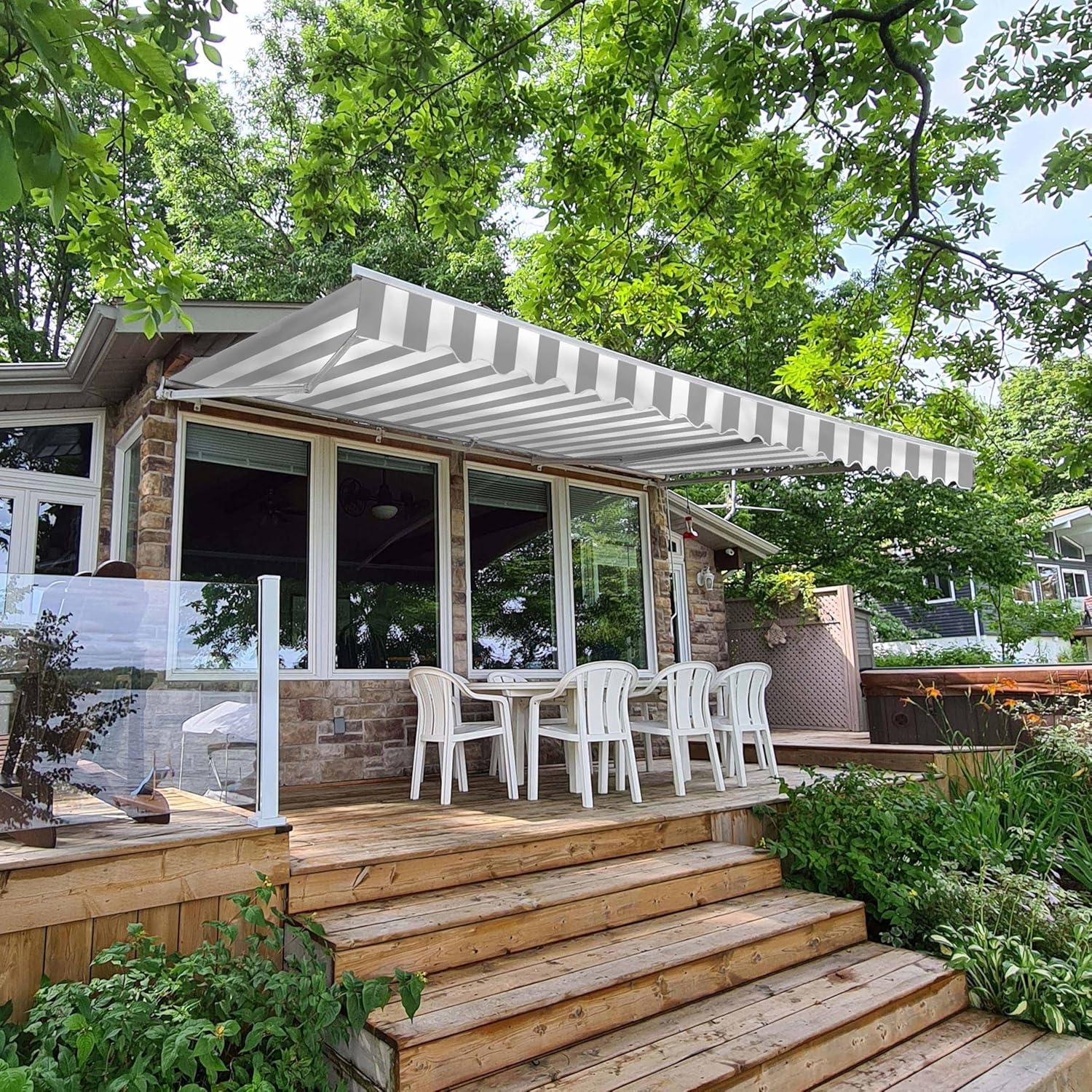 Motorized Retractable White Frame Patio Awning