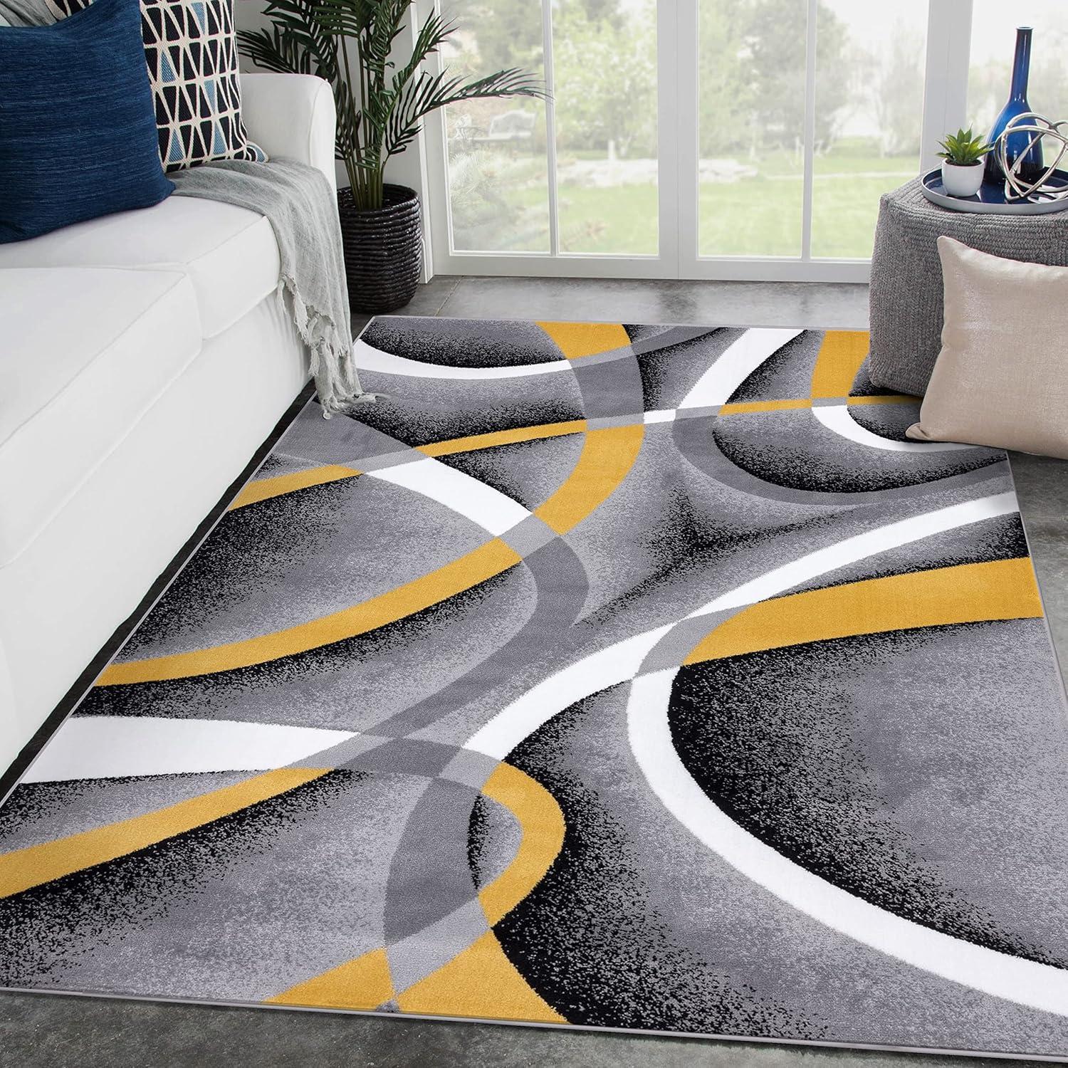 Luxe Weavers Victoria Collection Yellow 7x10 Modern Abstract Area Rug