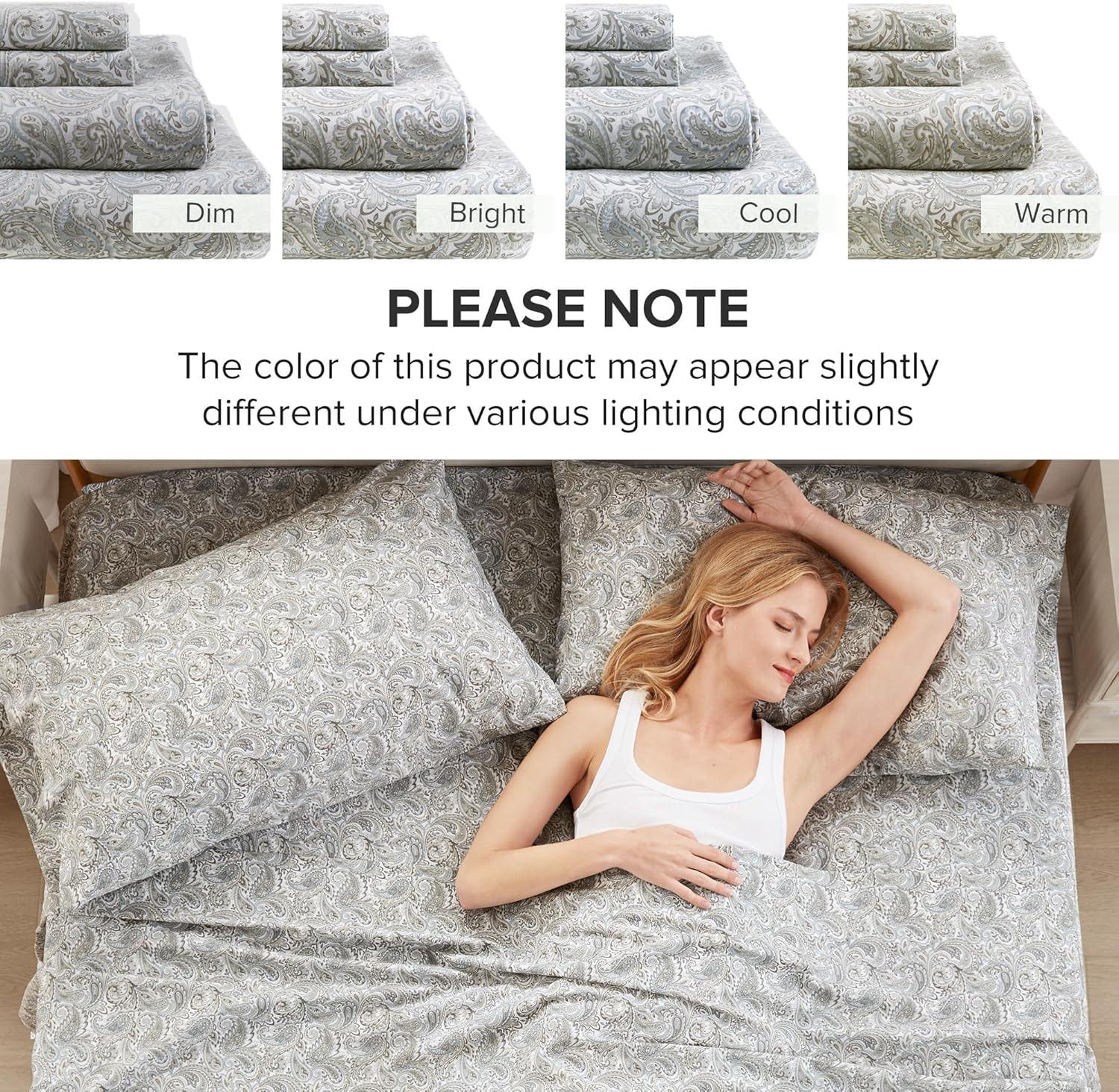 Comfort Spaces 100% Cotton King Sheet Set4-Pieces Gray Paisley Lightweight Breathable All Season Cozy Sheet Set