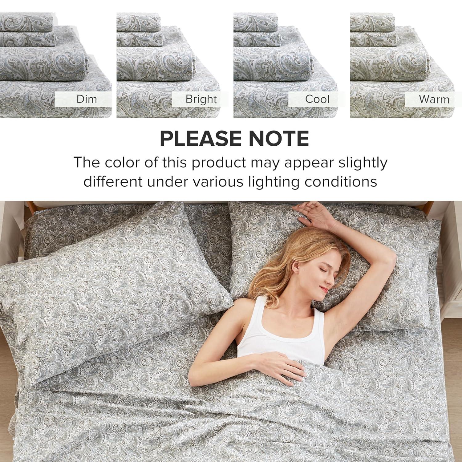 Comfort Spaces 100% Cotton King Sheet Set4-Pieces Gray Paisley Lightweight Breathable All Season Cozy Sheet Set