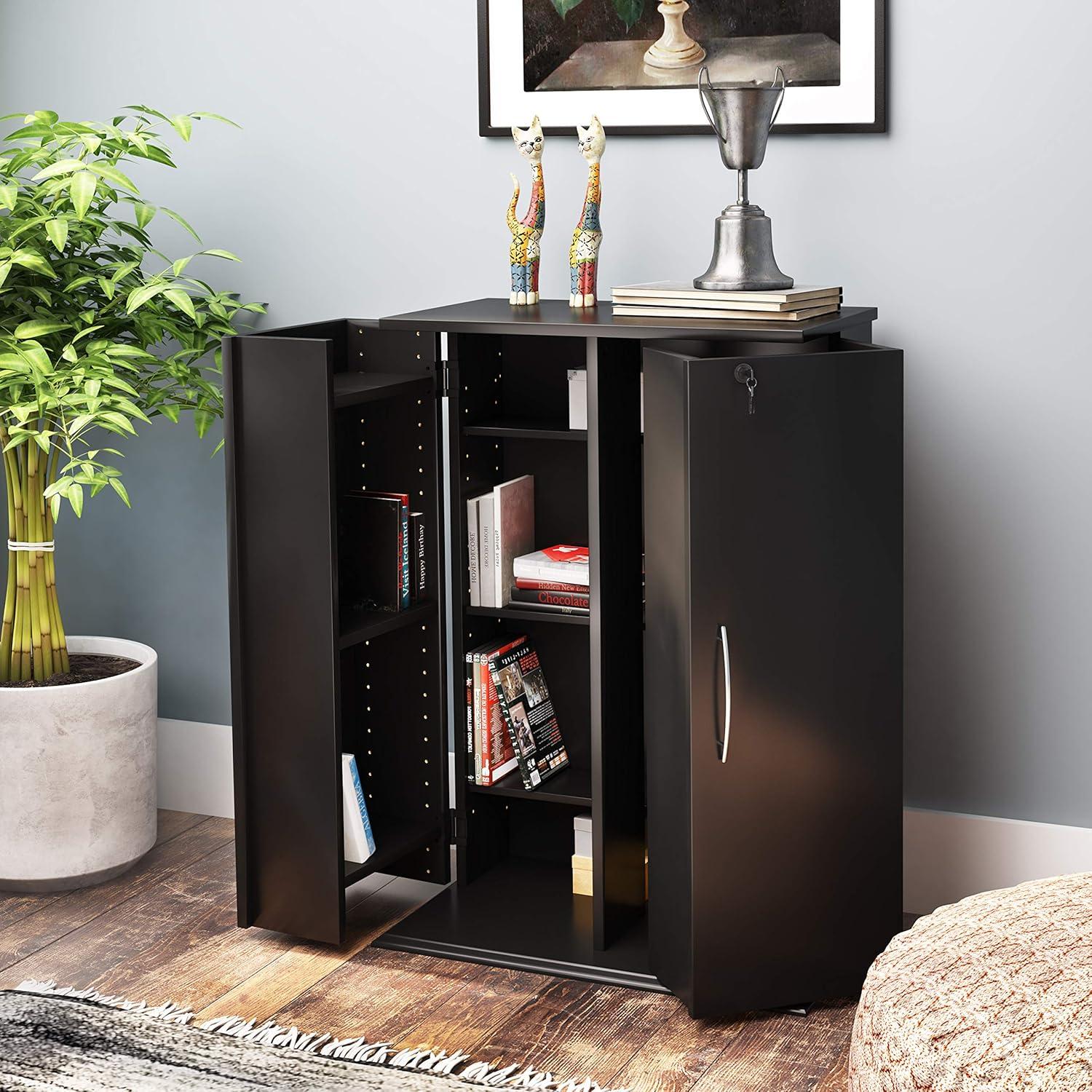 Locking Media Storage Cabinet Black - Prepac