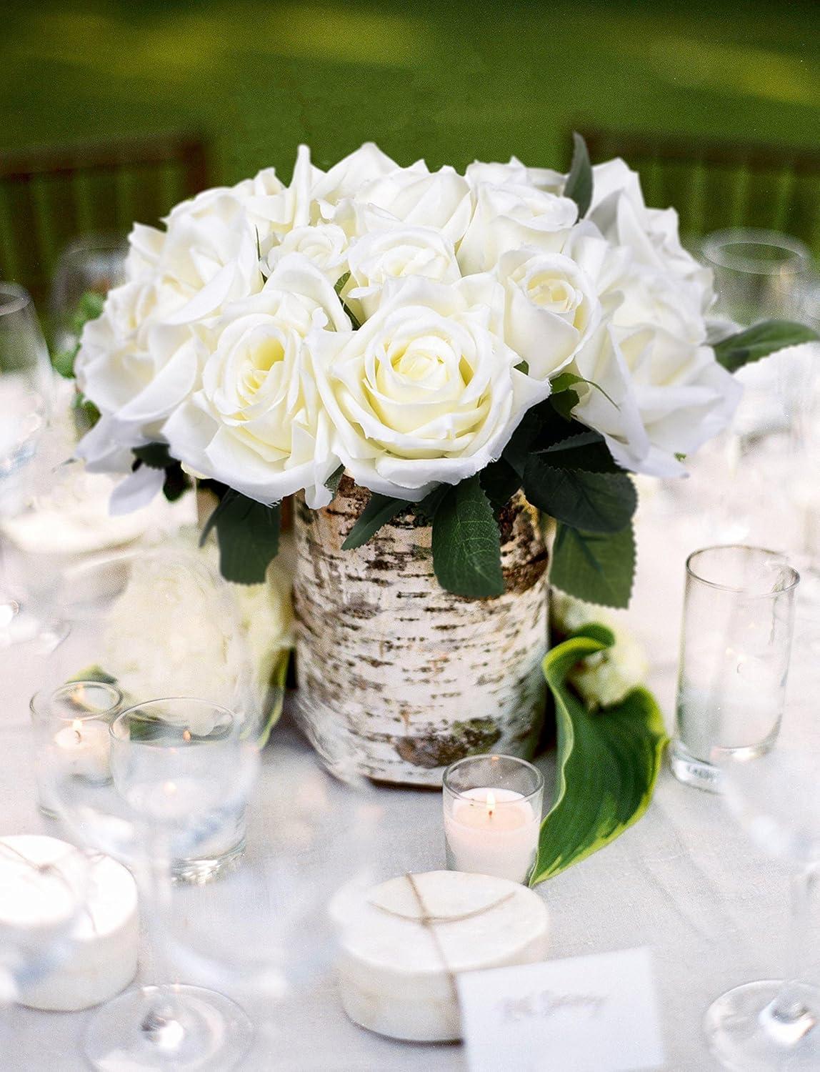 Artificial Flowers Rose Bouquet 2 Fake Flowers Silk Plastic Artificial White Roses 18 Heads Bridal Wedding Bouquet for Home Garden Party Wedding Decoration White