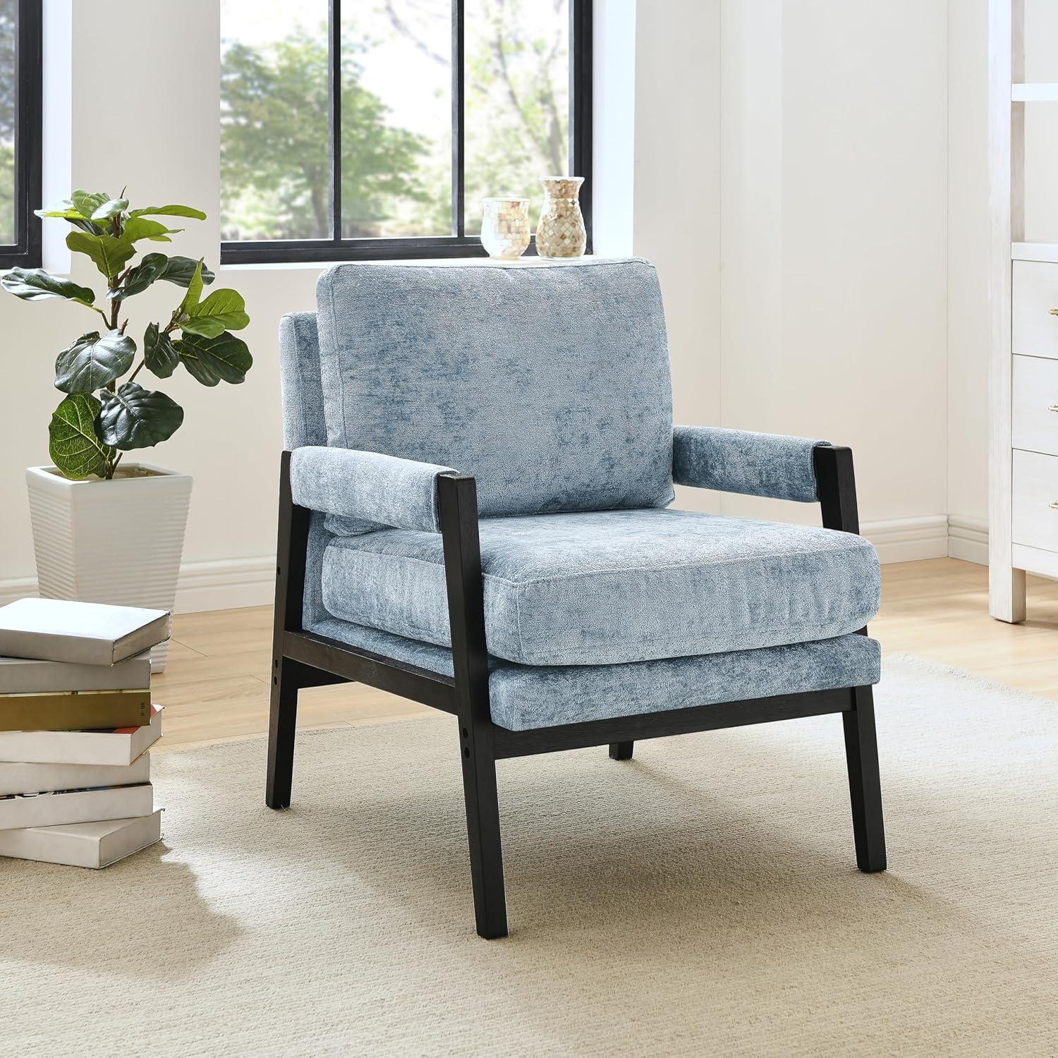 Roundhill Furniture Kelly Mid-Century Modern Chenille Upholstered Accent Armchair Blue