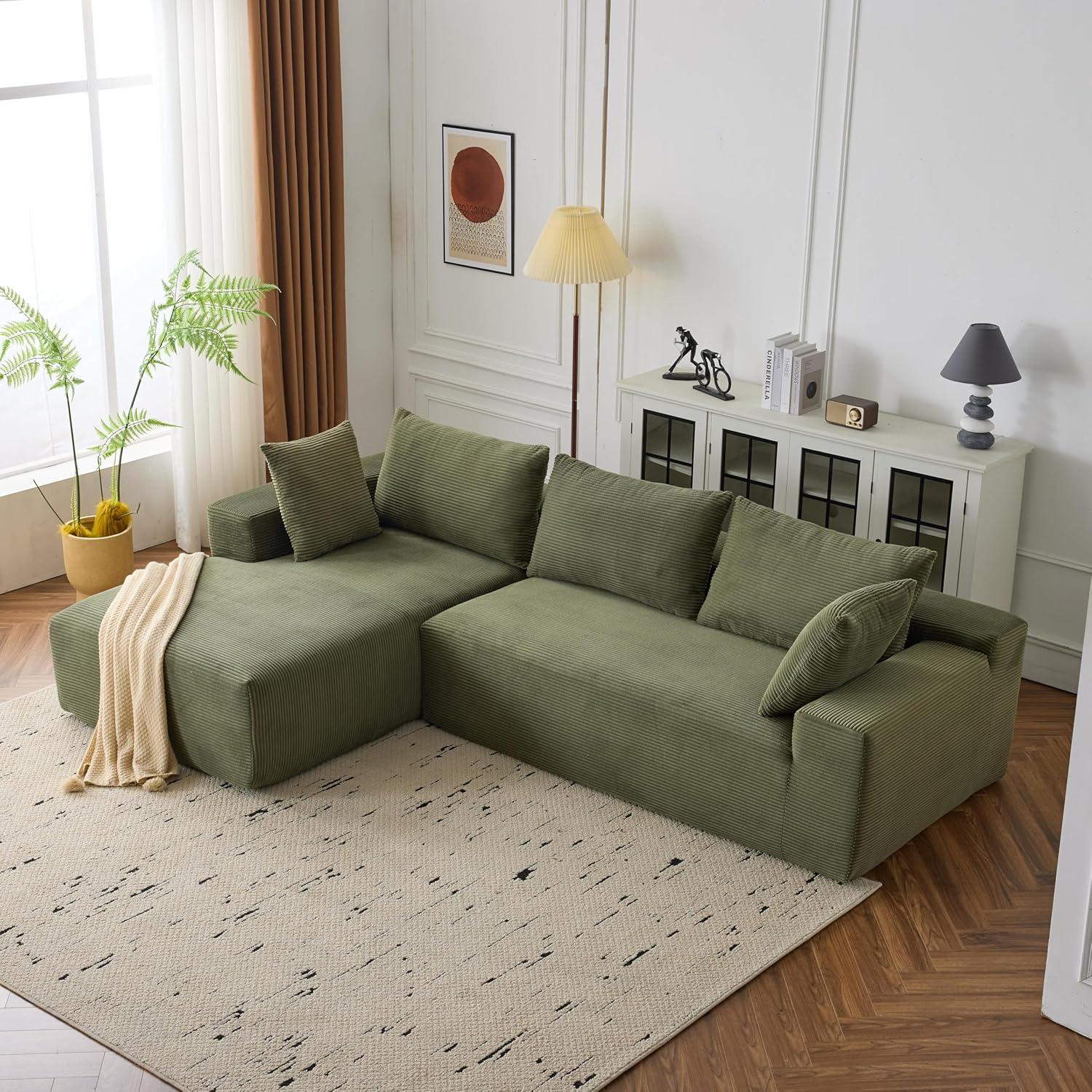 DEINPPA Modern Minimalist Style Modular Sofa Couch with Pillows and Back Support, Deep Sectional Sofa Furniture Set, 4-Seater Corduroy L-Shaped Sofa(Left Facing Chaise)