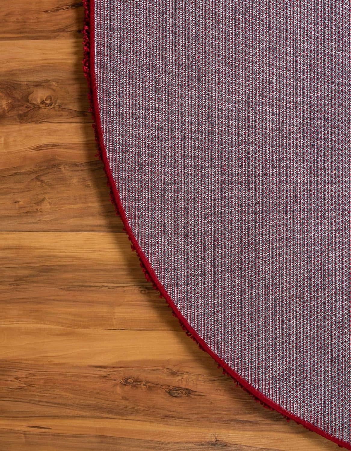 Luxe Cherry Red Round Shag Rug, Stain-Resistant & Washable