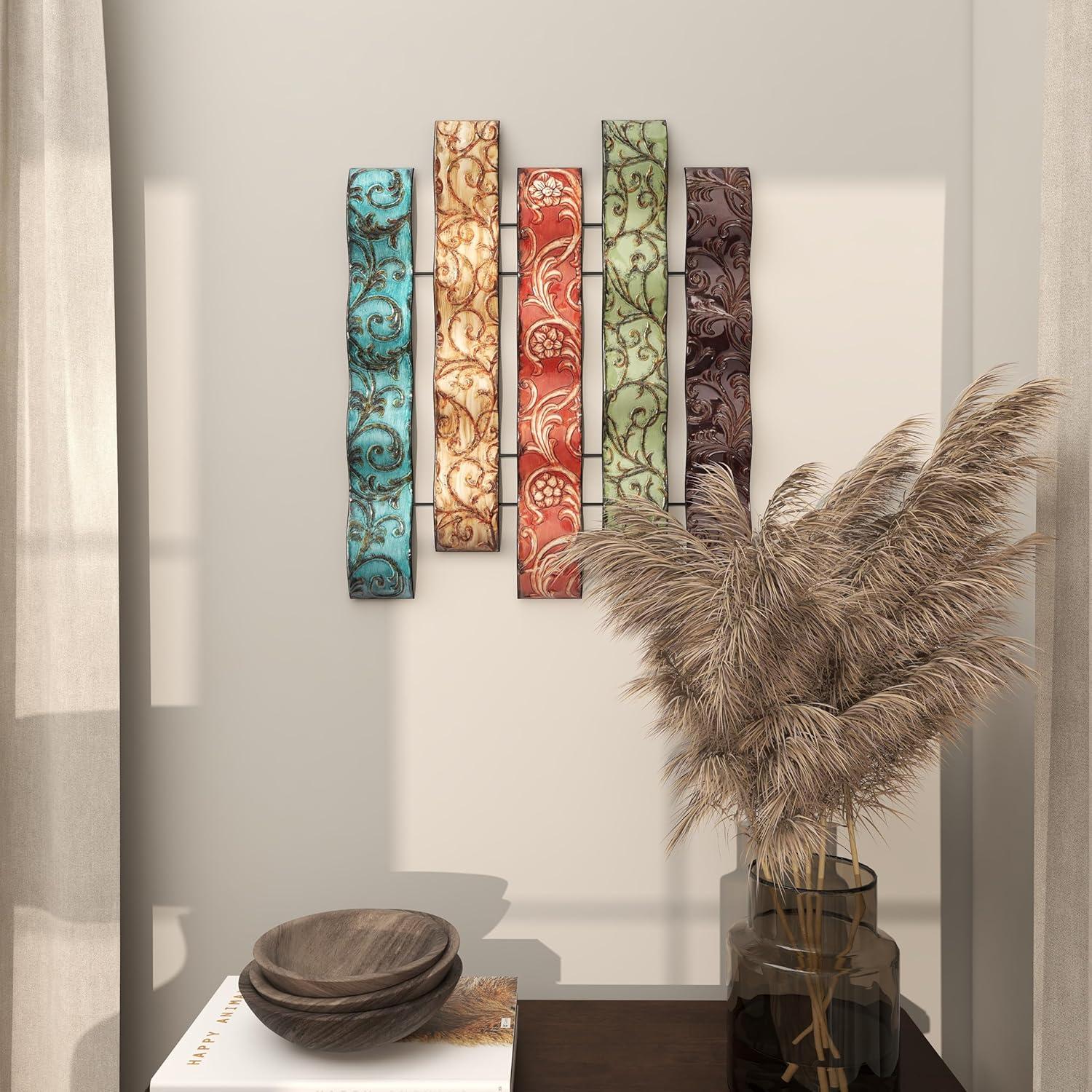 DecMode Multi Colored Metal 5 Wavy Panels Abstract Wall Decor with Embossed Details