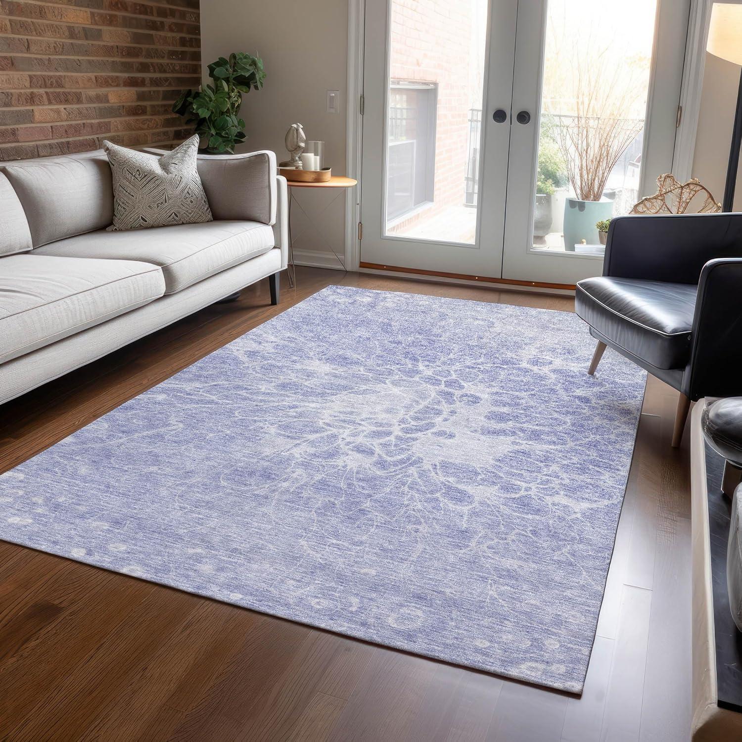 Lavender and White Synthetic Flat Woven Reversible Rug 5' x 7'