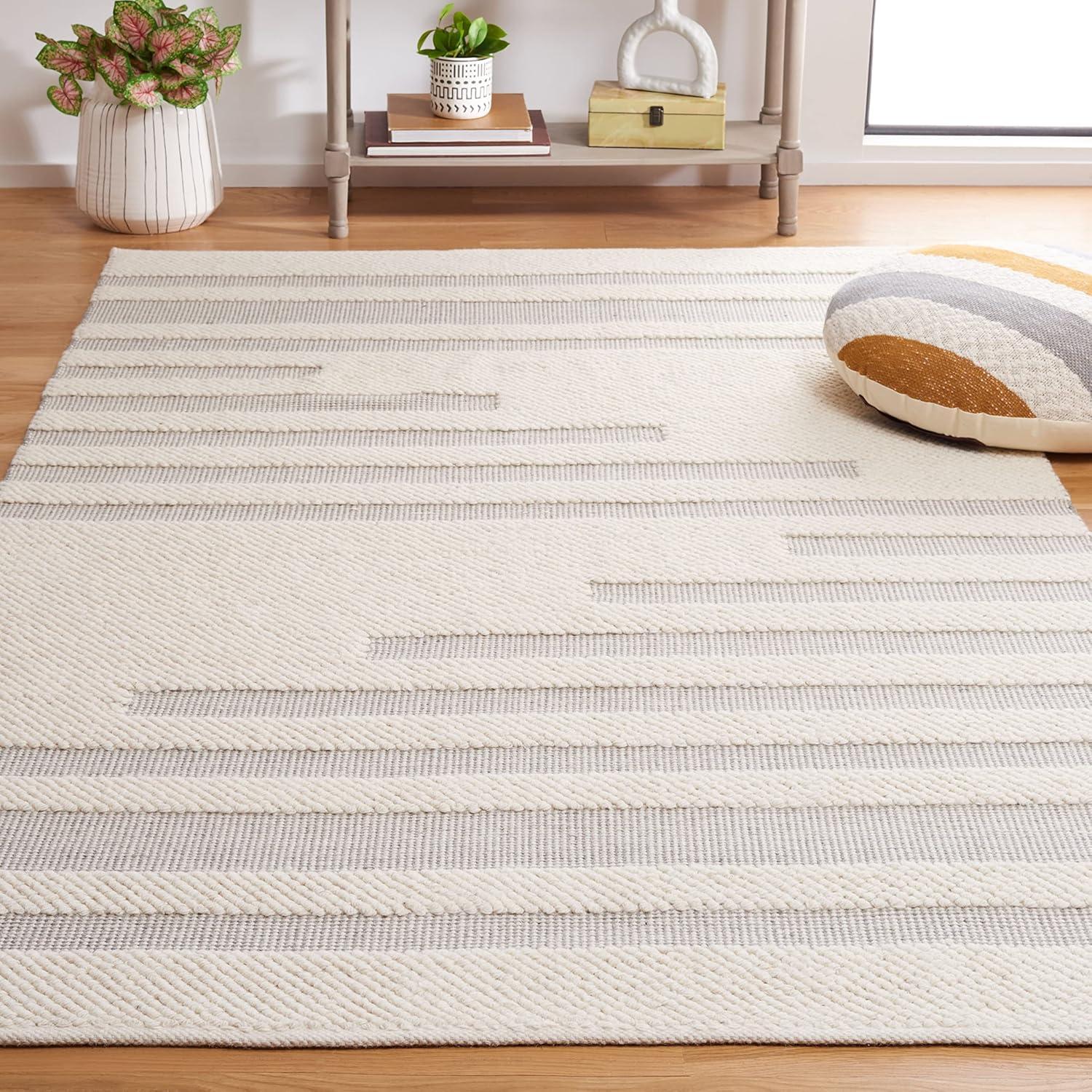 SAFAVIEH Natura Dara Geometric Striped Wool Area Rug, Ivory/Grey, 3' x 5'