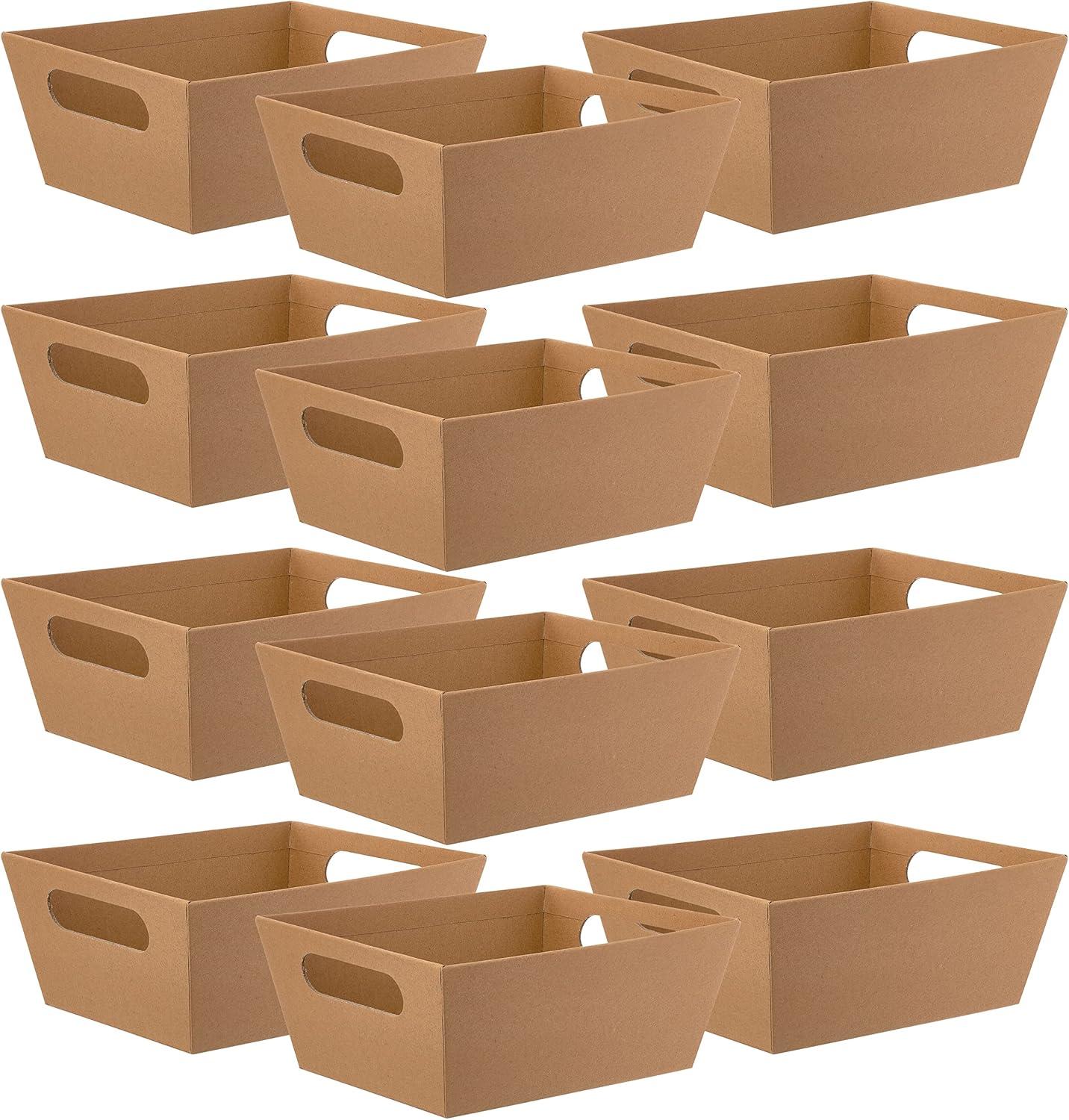 9" x 7" Brown Cardboard Storage Baskets with Handles - 12 Pack