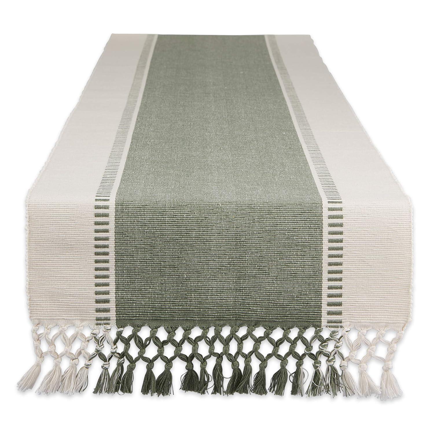 Design Imports Ribbed Dobby Stripe Table Runner, Artichoke Green, 13X108"