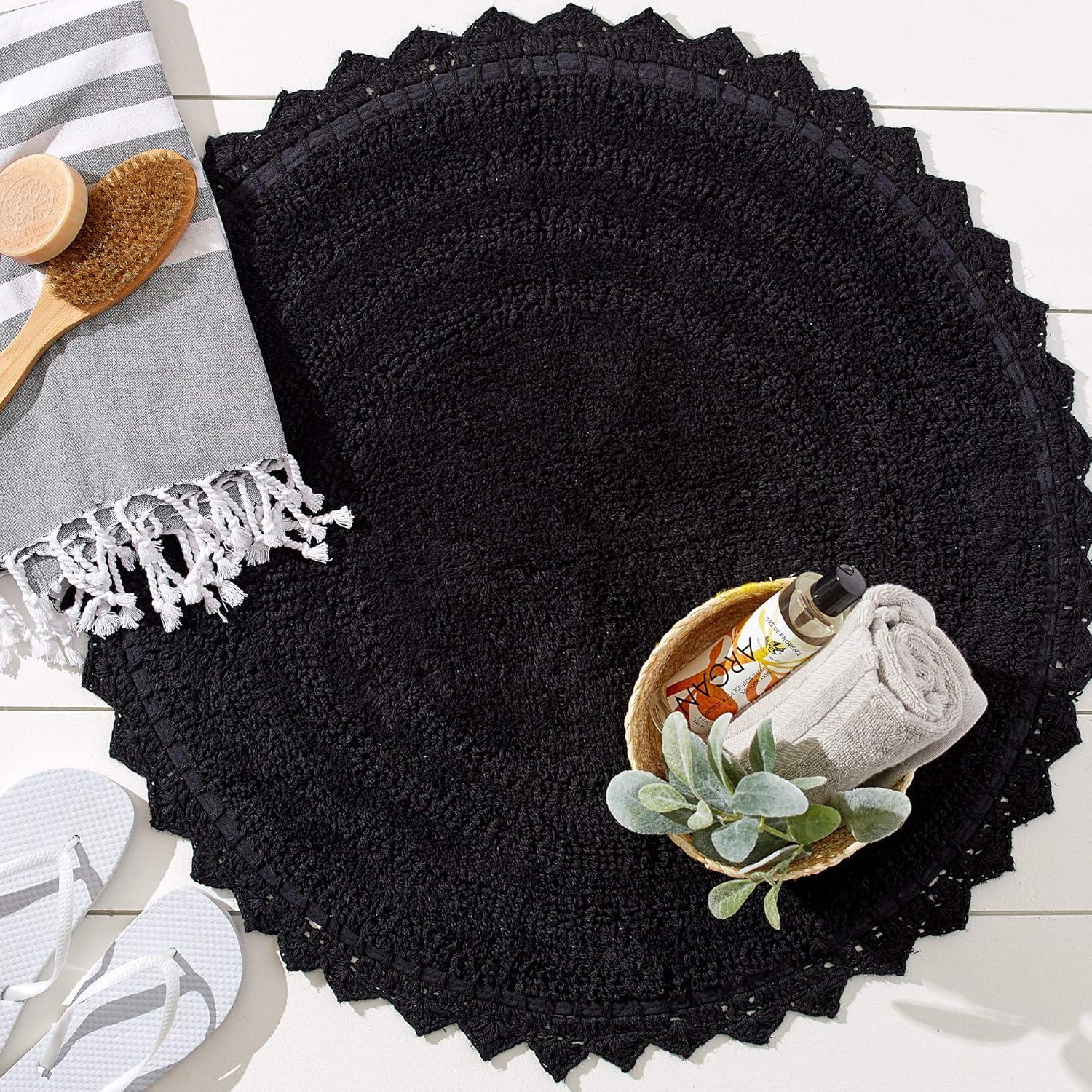 Design Imports Black Round Crochet Bath Mat