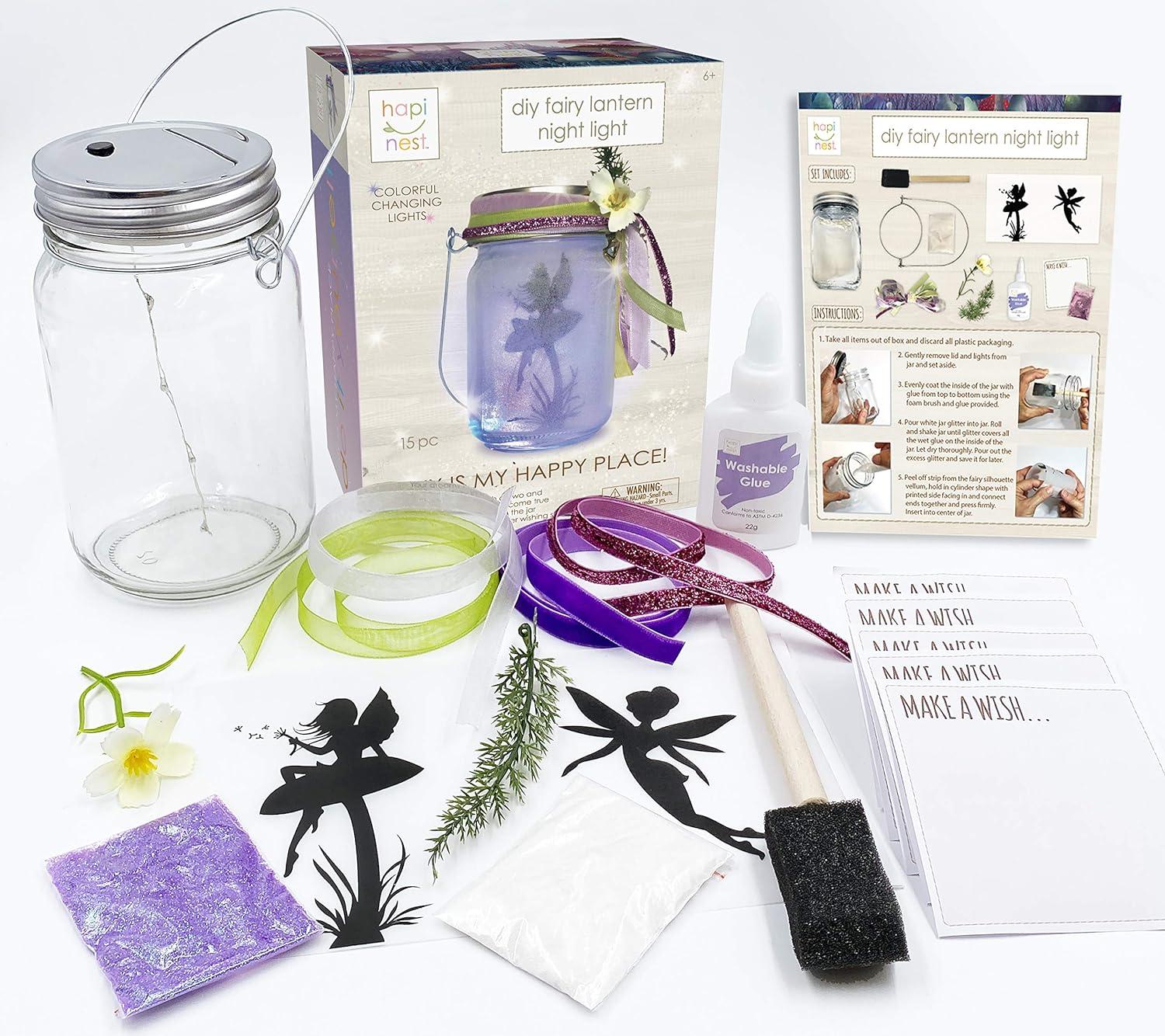 Hapinest DIY Fairy Lantern Night Light Kit, Fairy Lantern Craft Kit, Fairy Jar Glitter & Color-Changing Lights, Fairy Craft Arts Fairy Gifts for Girls, Fairy Toys for Girls Age 6-8 8-12 Years Old & Up