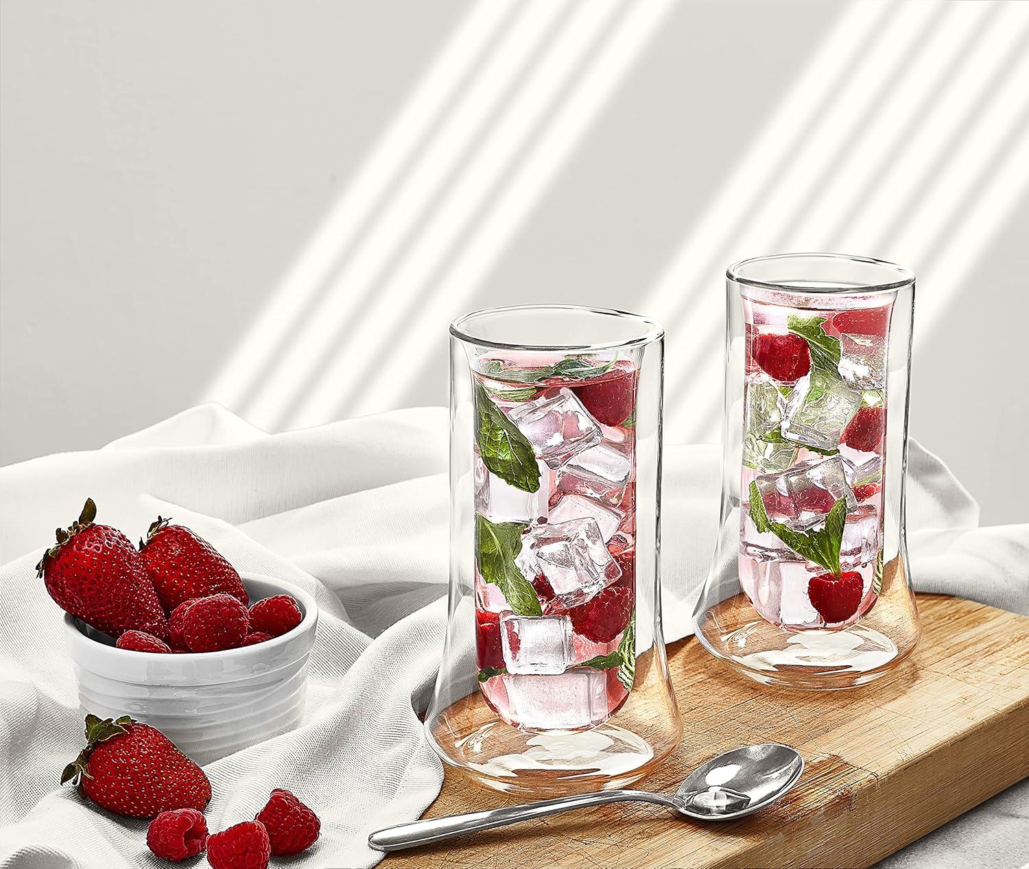 JoyJolt Cosmo Double Wall Highball Glasses – Set of 2 Insulated Glass Tumbler for Cocktails - 10 oz