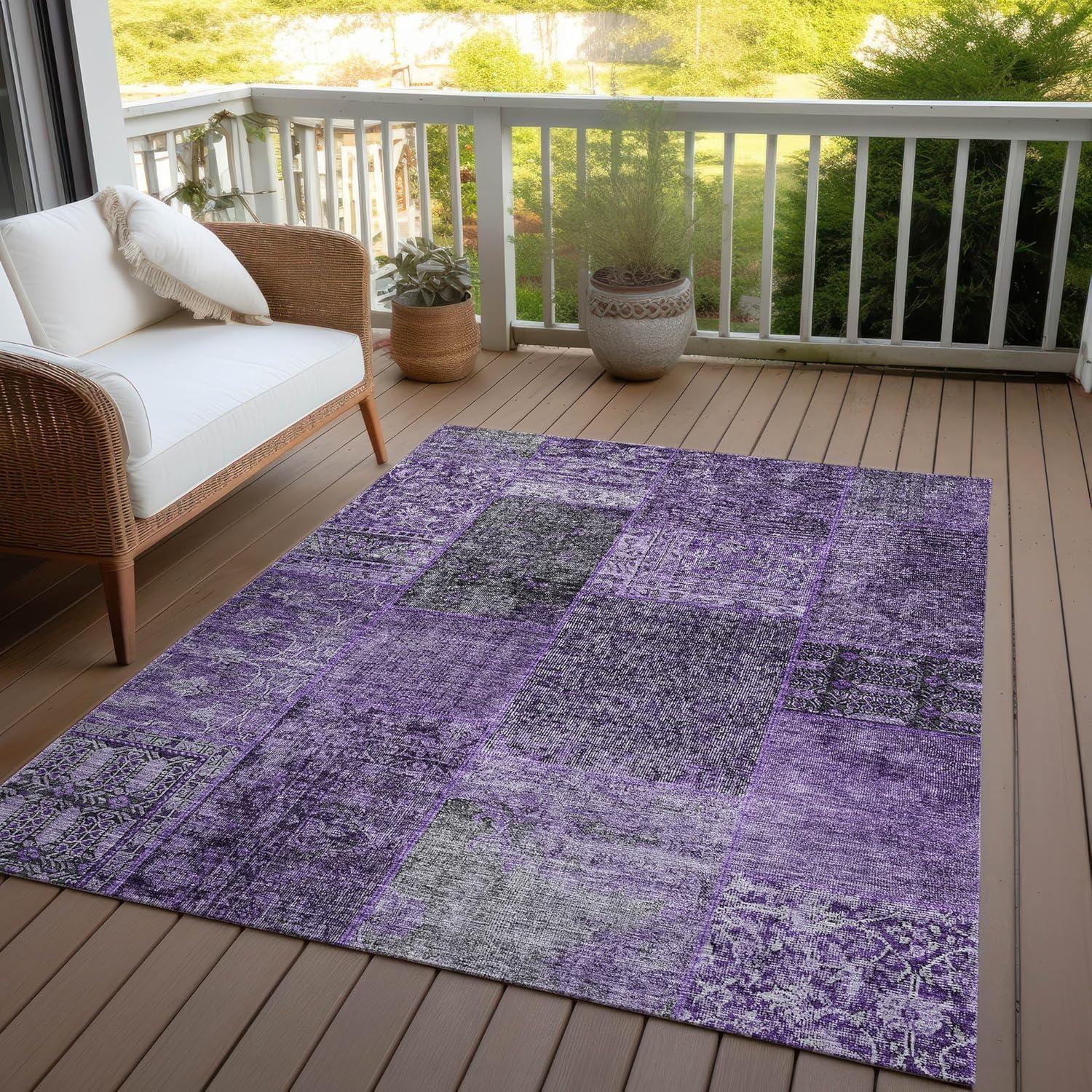 Eggplant Synthetic Flat Woven 3' x 5' Indoor Outdoor Rug