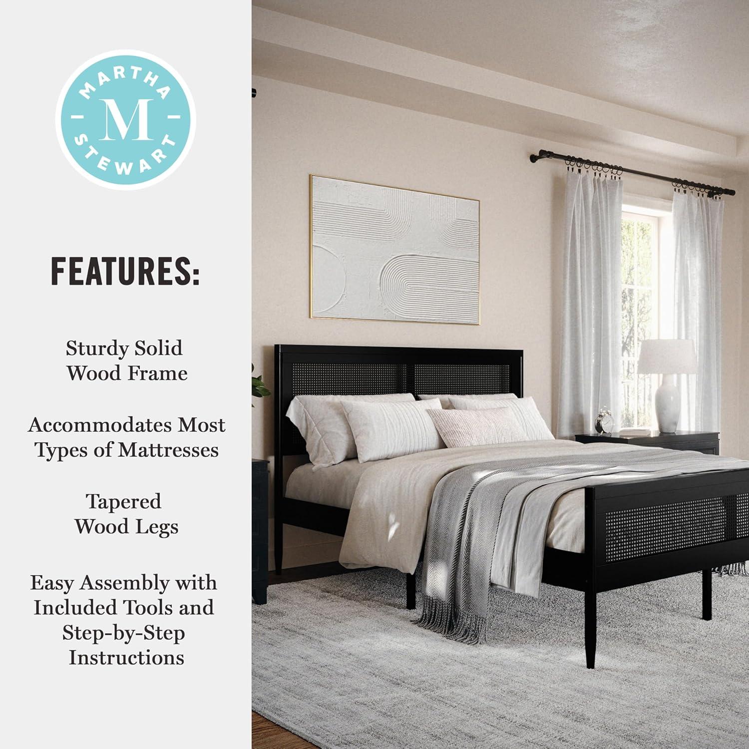 Martha Stewart Jax Wooden Platform Bed With Rattan Inset Headboard And Footboard