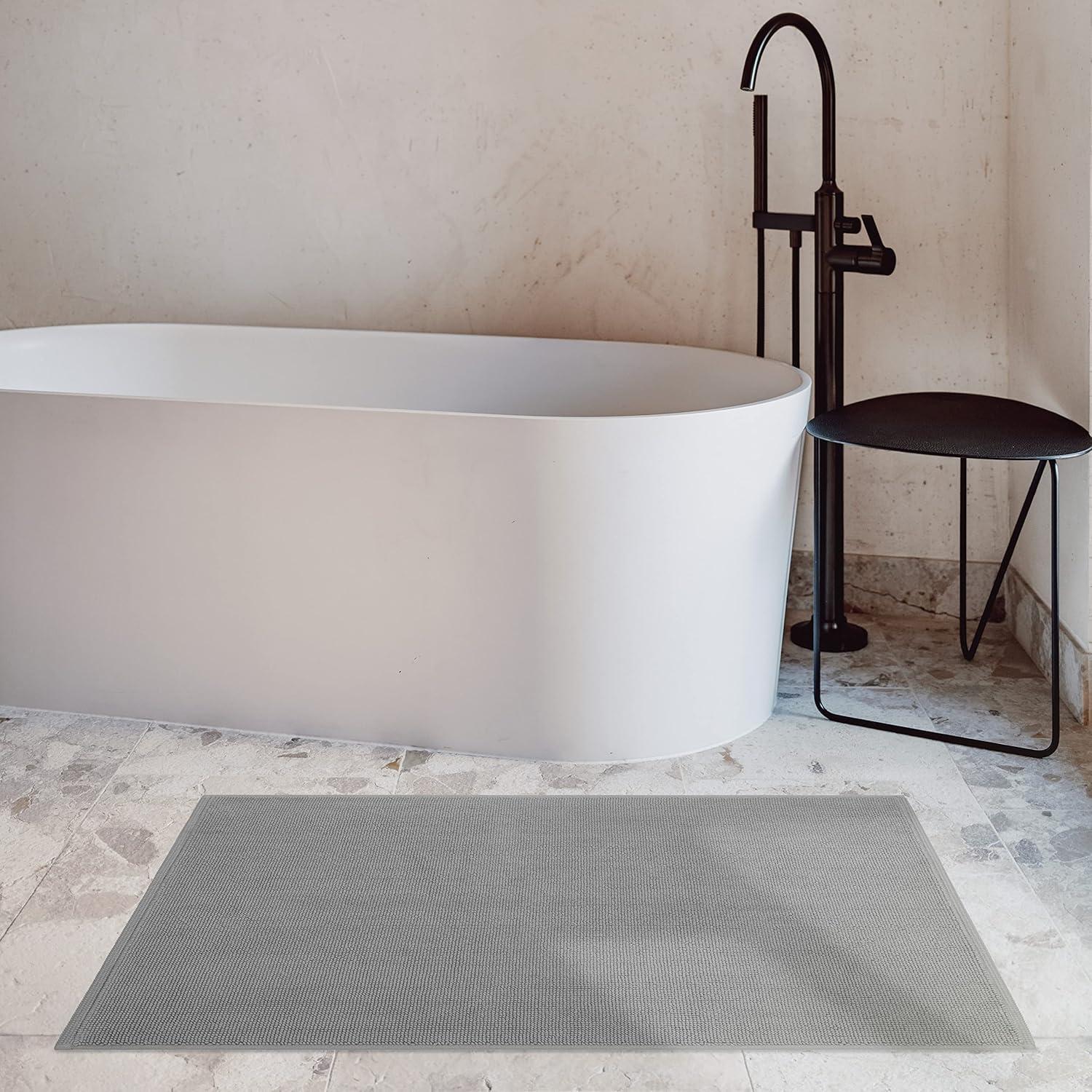 American Soft Linen 100% Cotton Bath Mat Rugs, 20x34 inches Slip Resistant Bottom Base Bath Mats for Bathroom, Rockridge Grey